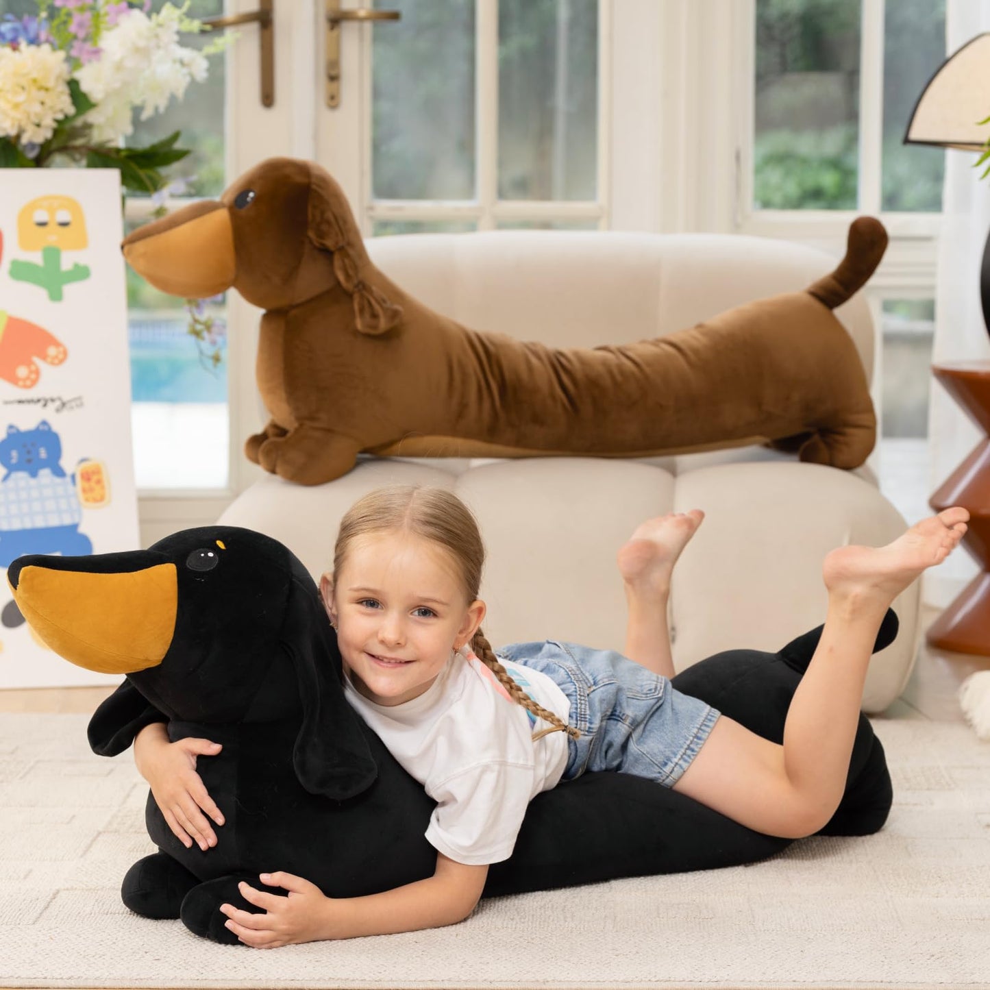 MorisMos Dachshund Plush 4ft - Realistic Black Weiner Dog Body Pillow