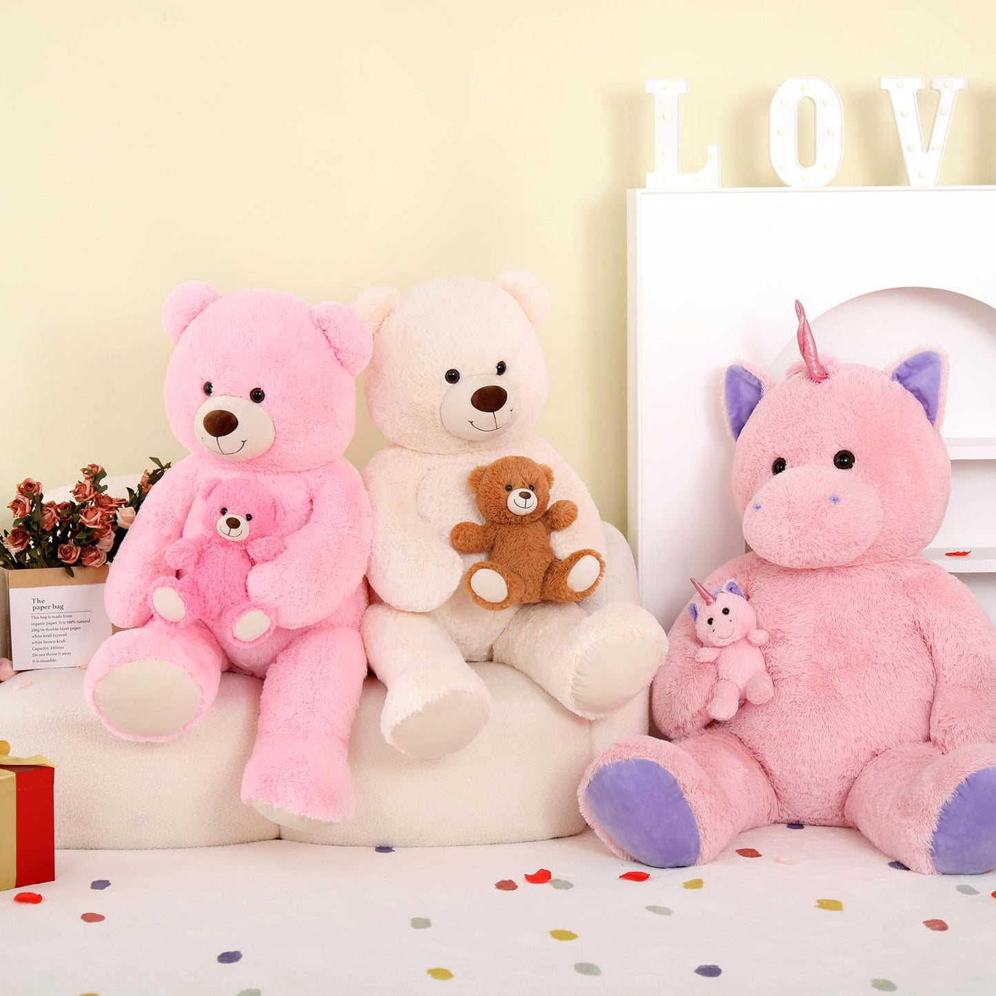 MorisMos Giant Teddy Bear Duo: 43-inch Mommy & Baby Plush — Soft Huggable Stuffed Bears for Kids Gift Decor