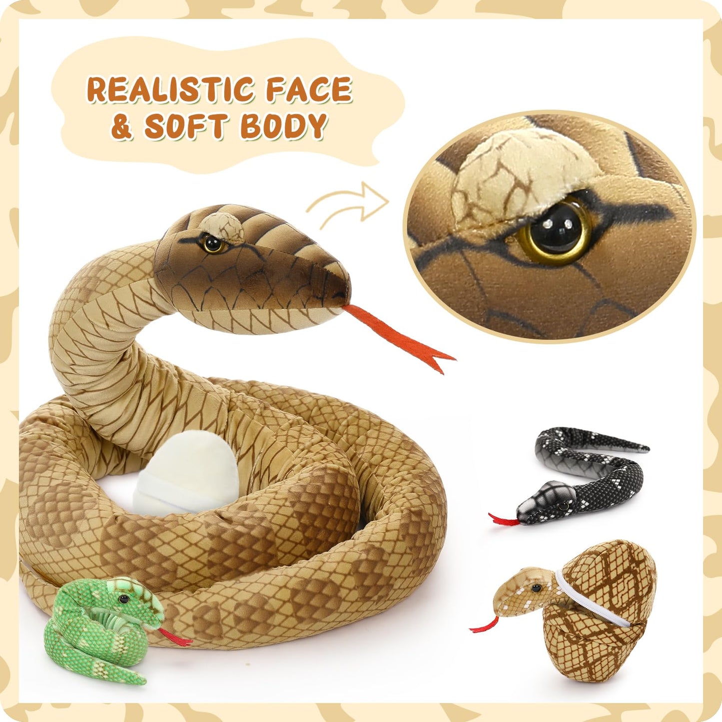 MorisMos Giant Snake Plush – Mommy with Babies, 80in Realistic Boa Constrictor