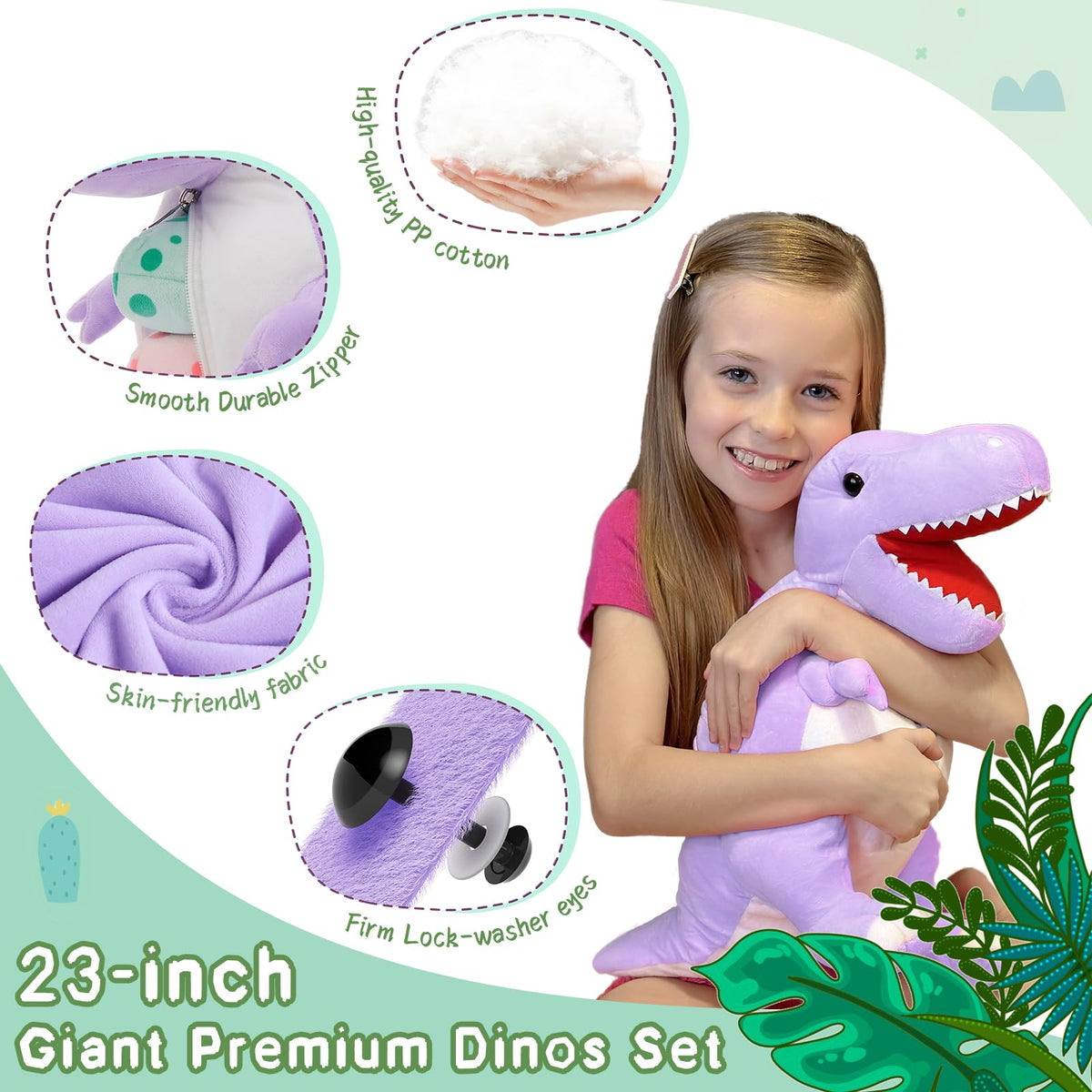 MorisMos 23.6'' Dinosaur Mommy T-Rex with 3 Baby Dinos – Plush Toy Gift & Room Decor