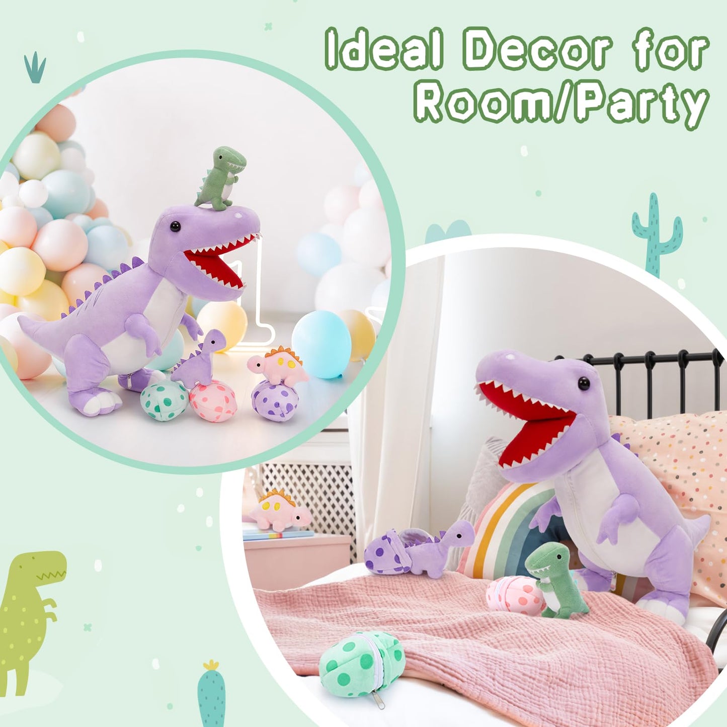 MorisMos 23.6'' Dinosaur Mommy T-Rex with 3 Baby Dinos – Plush Toy Gift & Room Decor