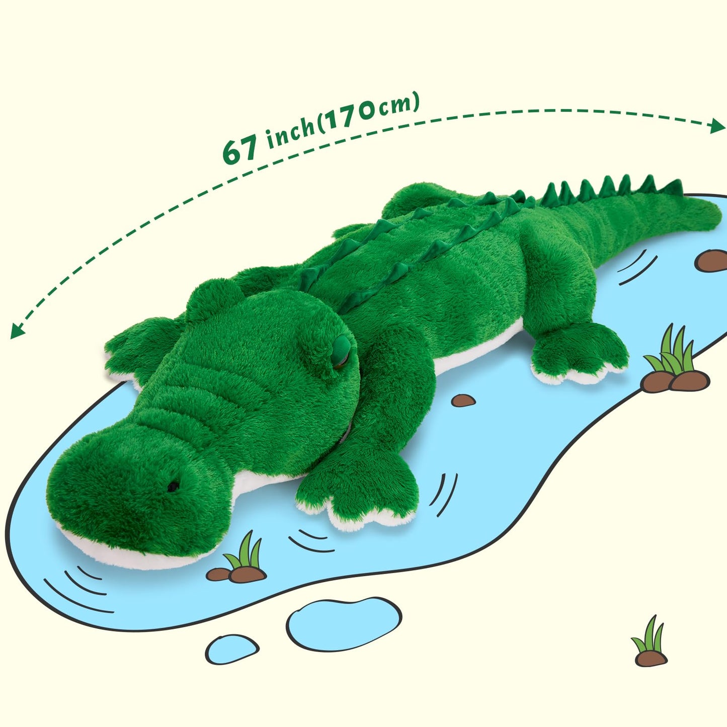 MorisMos Giant Alligator Plush 67-Inch – Ultra-Soft Jumbo Stuffed Animal