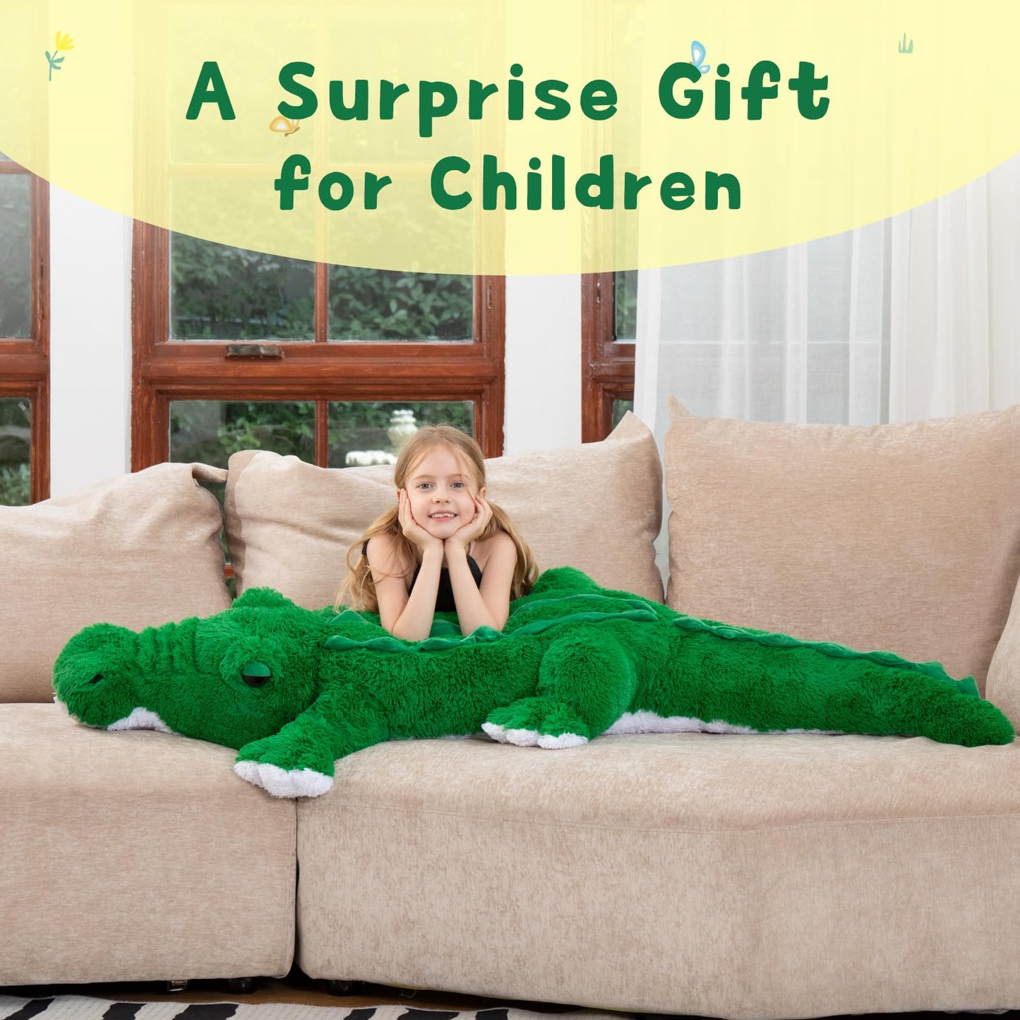 MorisMos Giant Alligator Plush 67-Inch – Ultra-Soft Jumbo Stuffed Animal