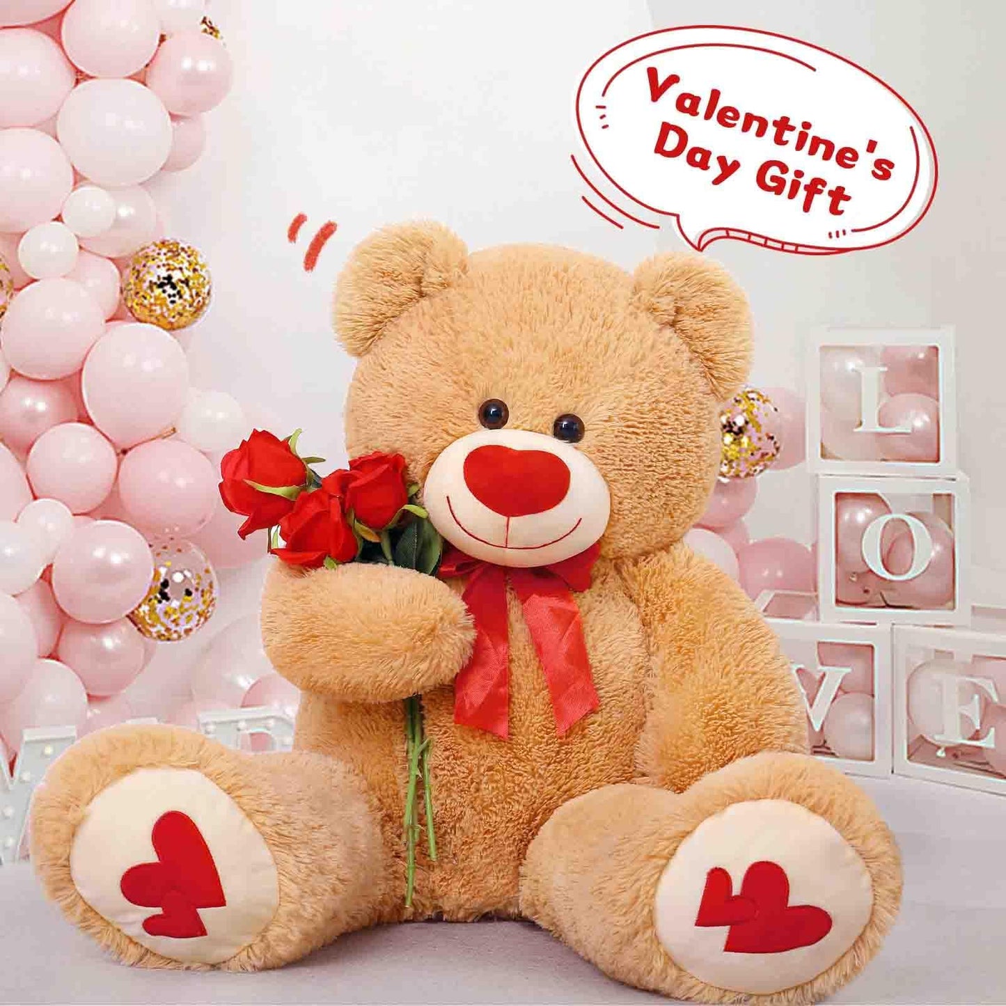 MorisMos Love Heart Giant Teddy Bear 36-Inch Brown Plush with Bow Tie