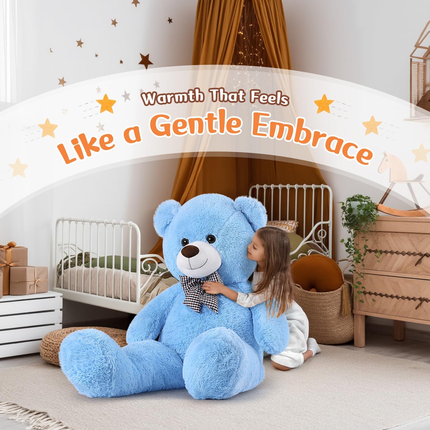 MorisMos Bow Tie Giant Teddy Bear 4 Feet – 47-Inch Blue Plush Gift