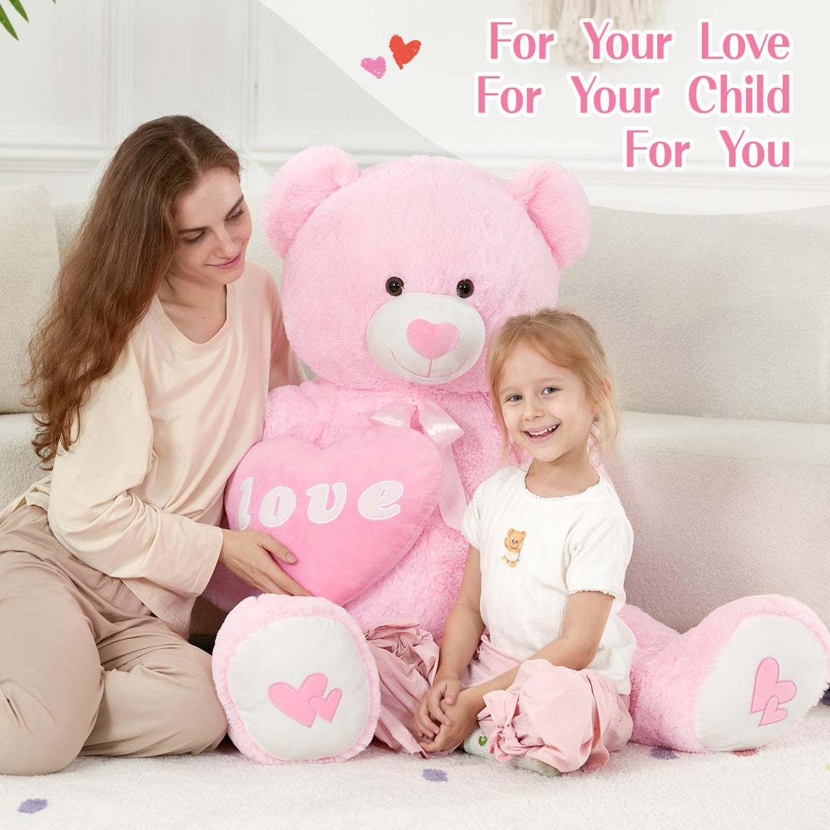 MorisMos Love Heart Giant Teddy Bear - 51-Inch Pink Plush Gift for Girlfriend