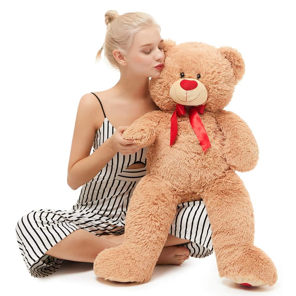 MorisMos Love Heart Giant Teddy Bear 36-Inch Brown Plush with Bow Tie
