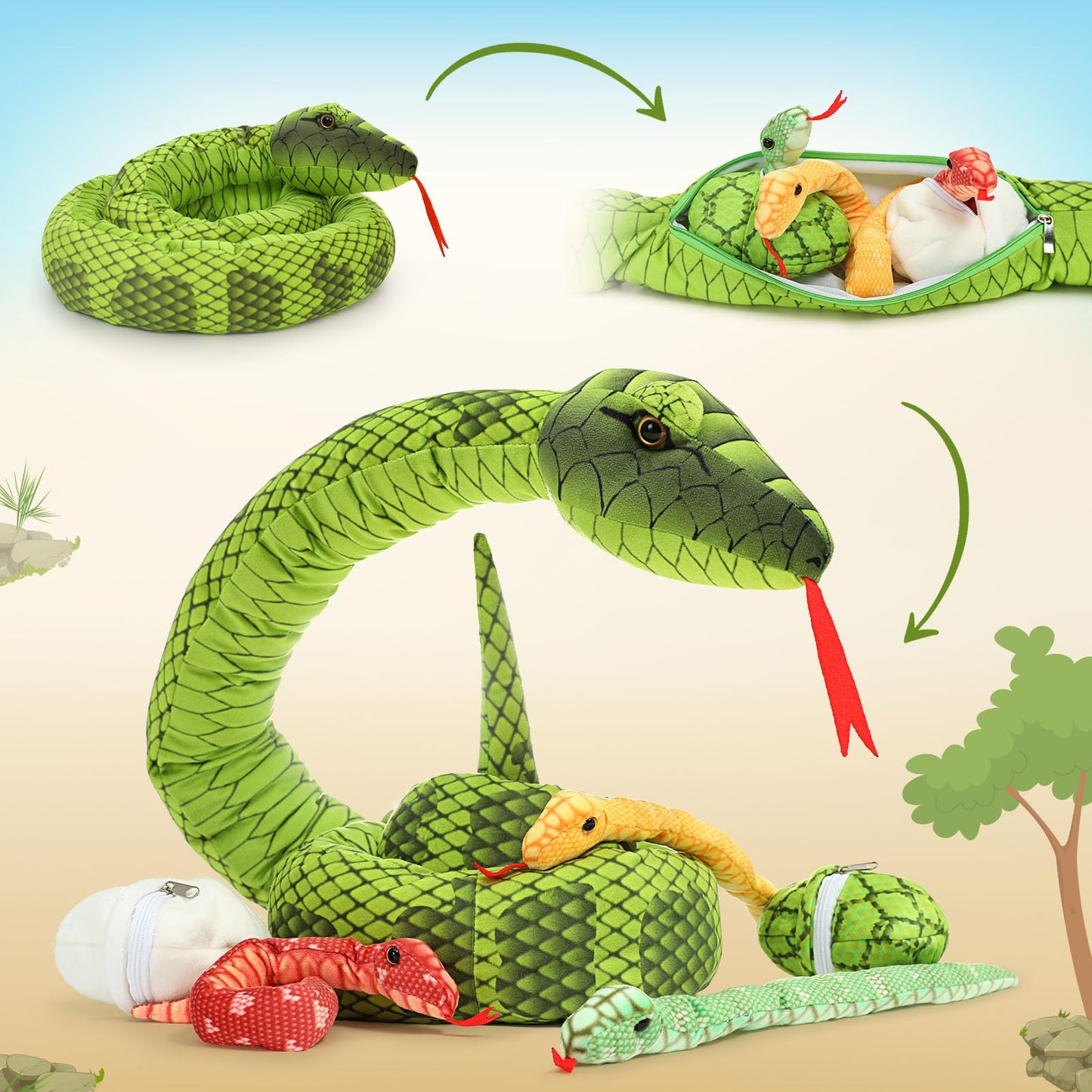MorisMos Giant Snake Plush with Babies – 80in Realistic Boa Constrictor
