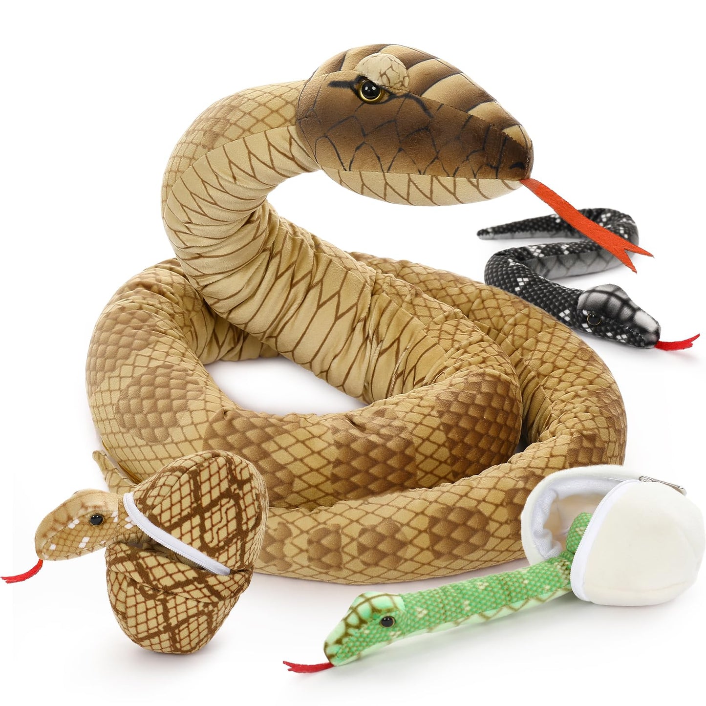 MorisMos Giant Snake Plush – Mommy with Babies, 80in Realistic Boa Constrictor