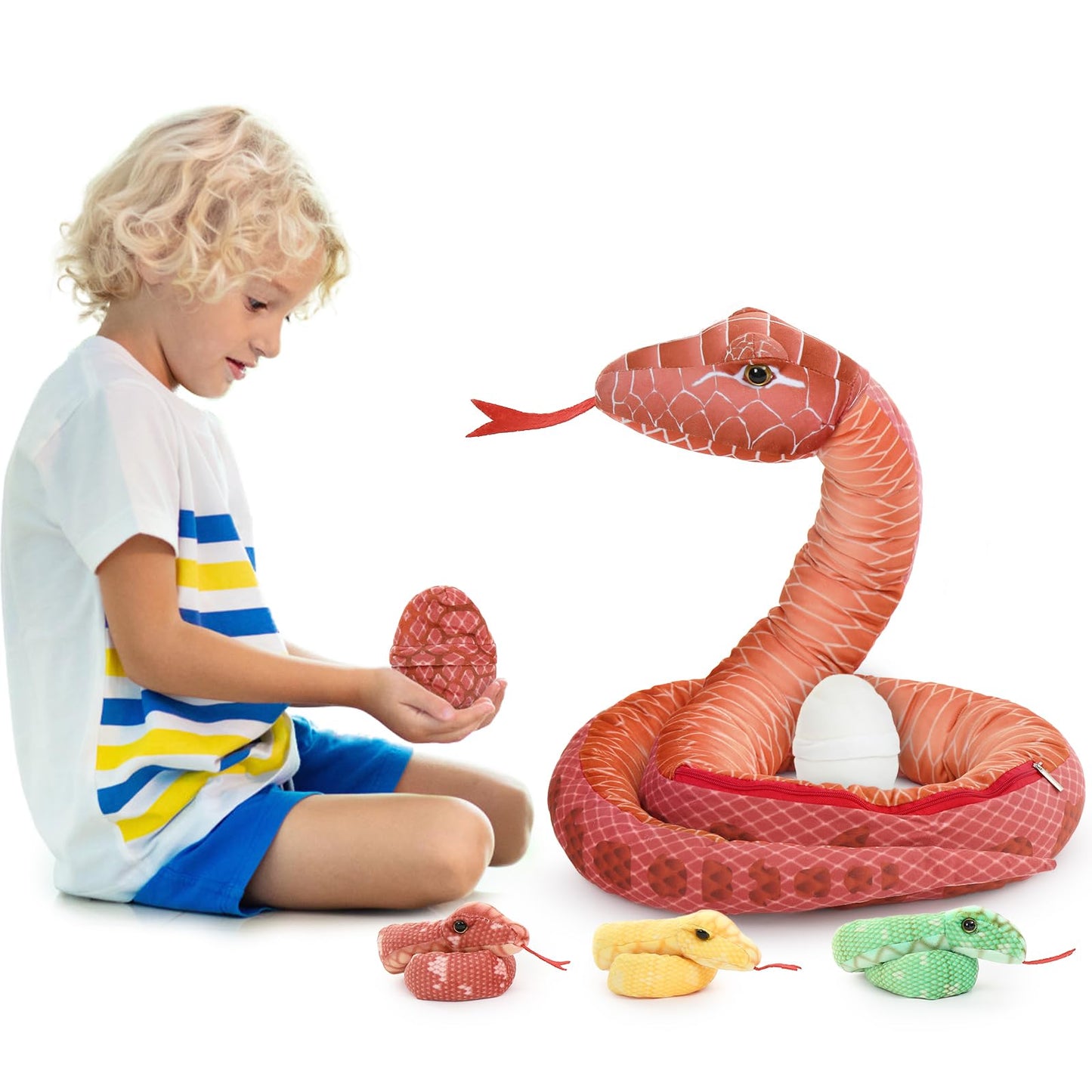 MorisMos Giant Snake Plush — 80-Inch Mommy with Babies Realistic Red Boa Constrictor Stuffed Animal