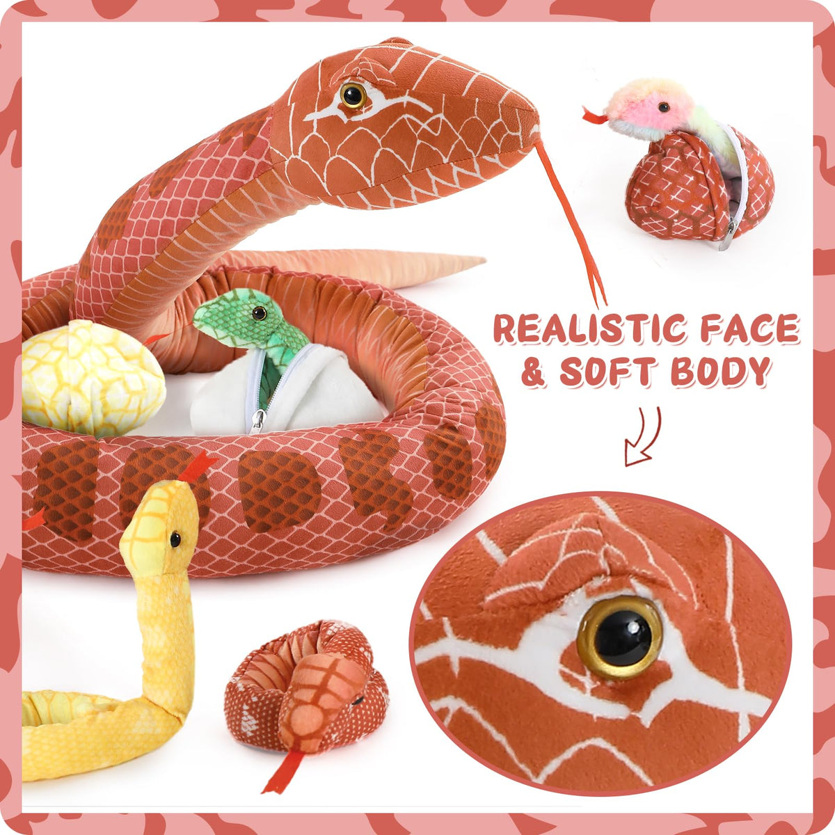 MorisMos Giant Snake Plush with Babies – 120in Realistic Boa Constrictor for Kids