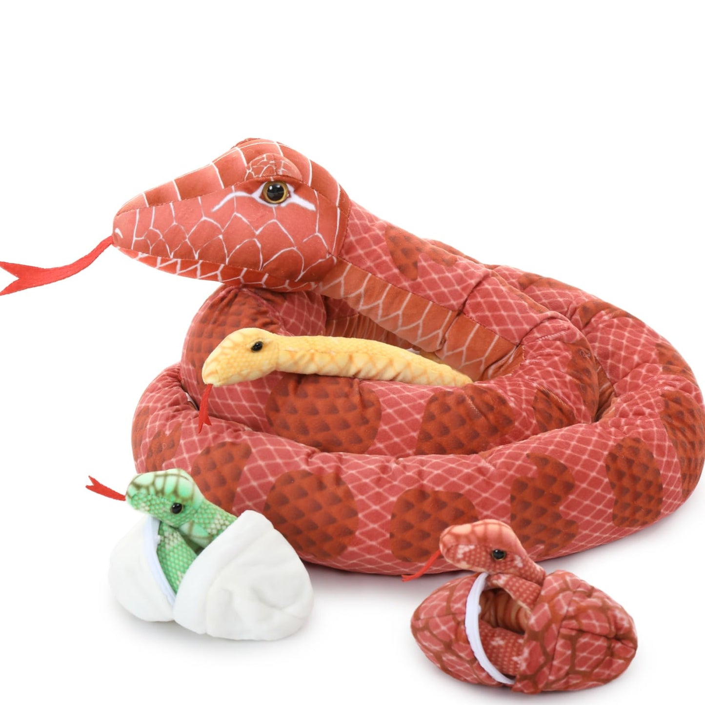 MorisMos Giant Snake Plush — 80-Inch Mommy with Babies Realistic Red Boa Constrictor Stuffed Animal