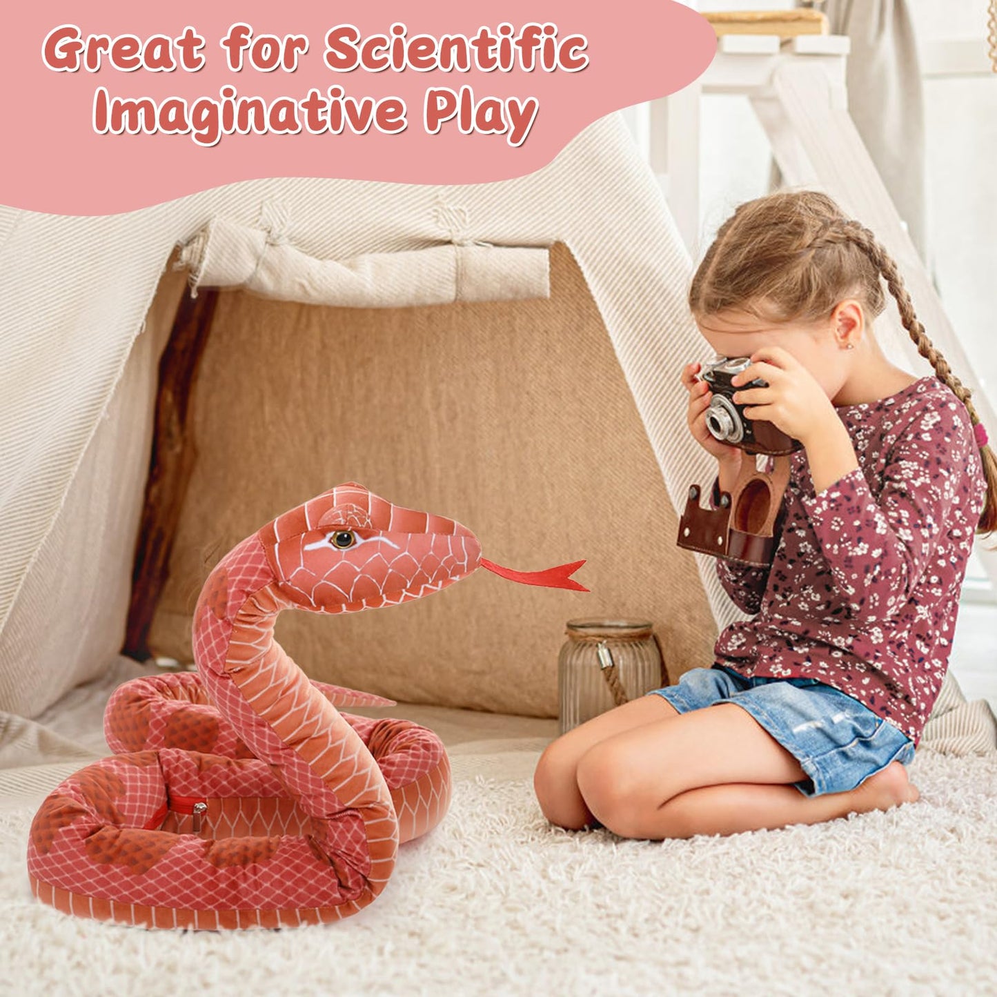 MorisMos Giant Snake Plush — 80-Inch Mommy with Babies Realistic Red Boa Constrictor Stuffed Animal