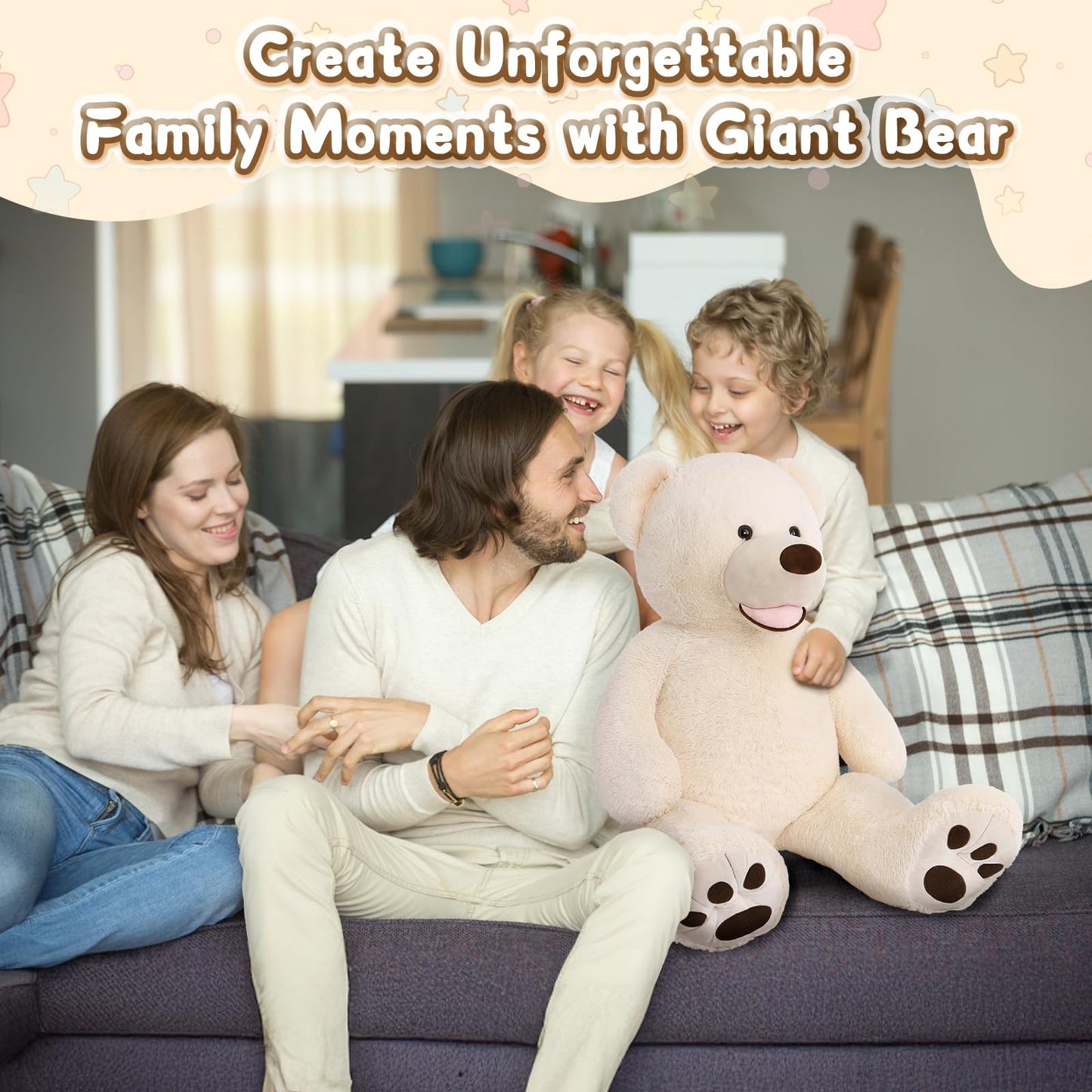 MorisMos Giant Teddy Bear 39in Beige – Ultra-Soft Plush for Cuddles