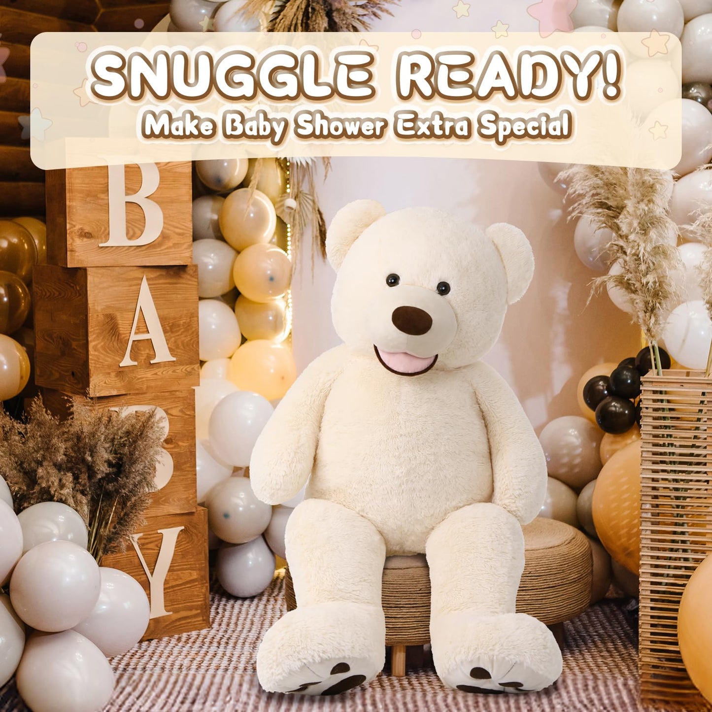 MorisMos Giant Teddy Bear 39in Beige – Ultra-Soft Plush for Cuddles