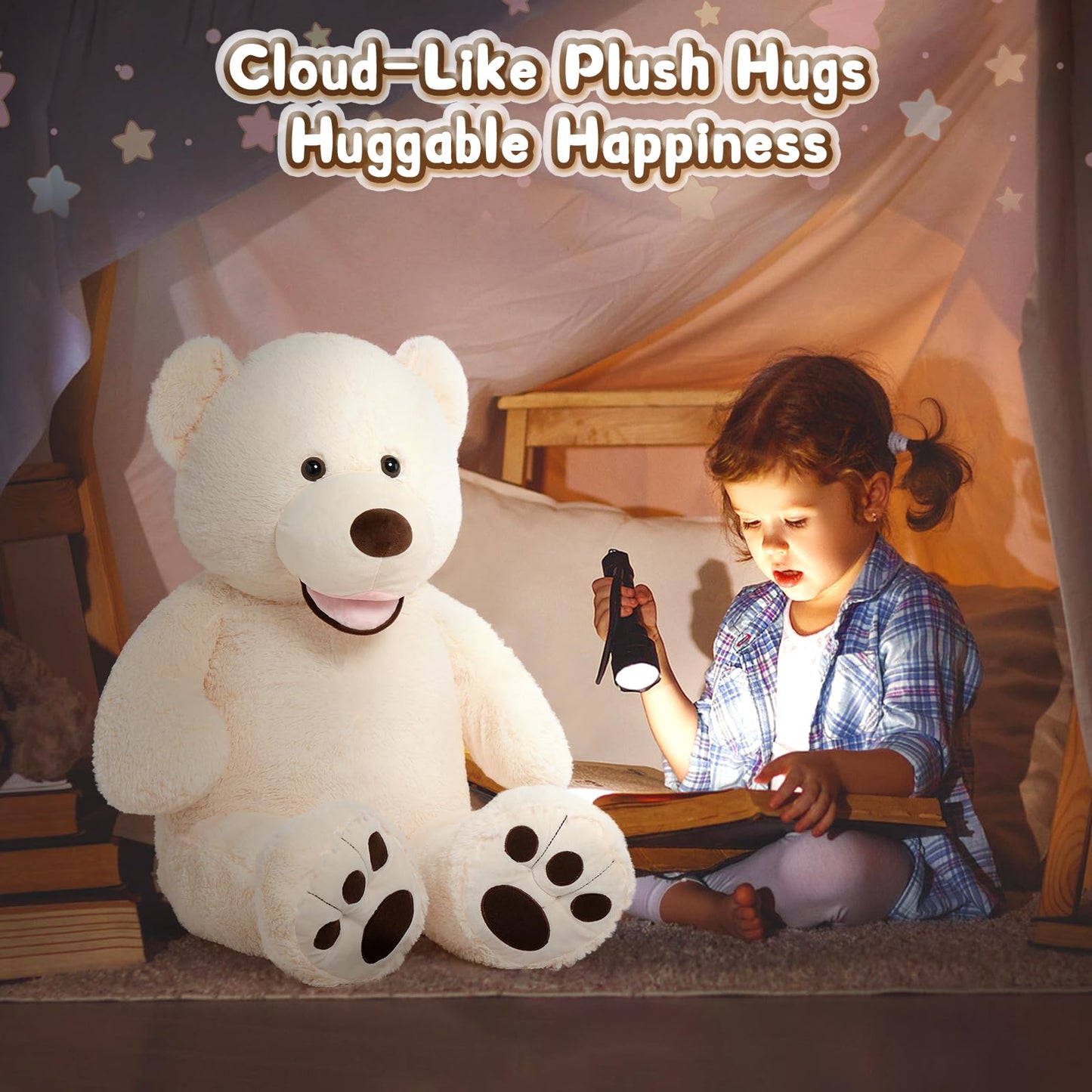MorisMos Giant Teddy Bear 39in Beige – Ultra-Soft Plush for Cuddles