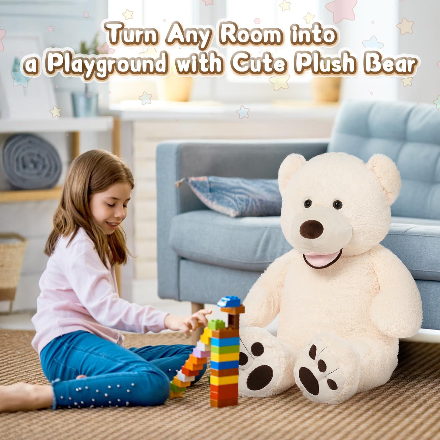 MorisMos Giant Teddy Bear 39in Beige – Ultra-Soft Plush for Cuddles