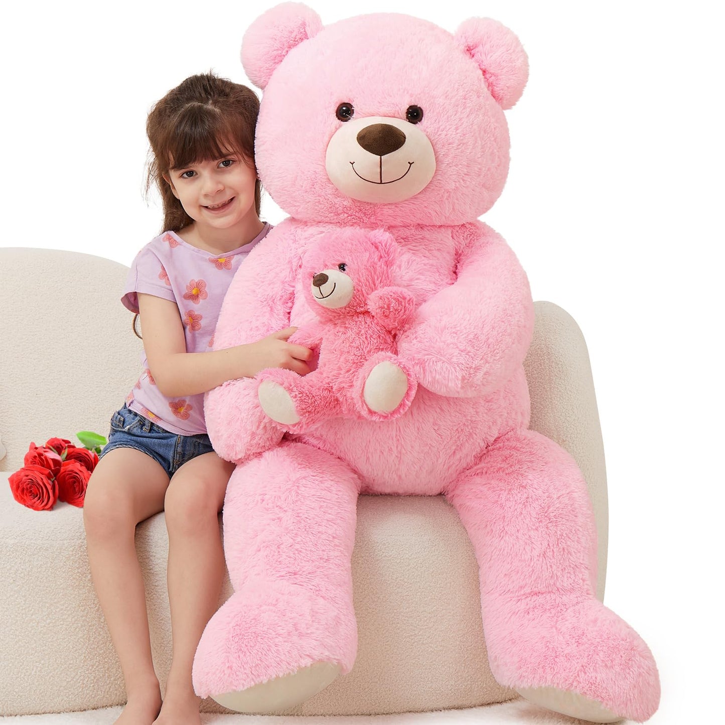 MorisMos Giant Teddy Bear Duo: 43-inch Mommy & Baby Plush — Soft Huggable Stuffed Bears for Kids Gift Decor