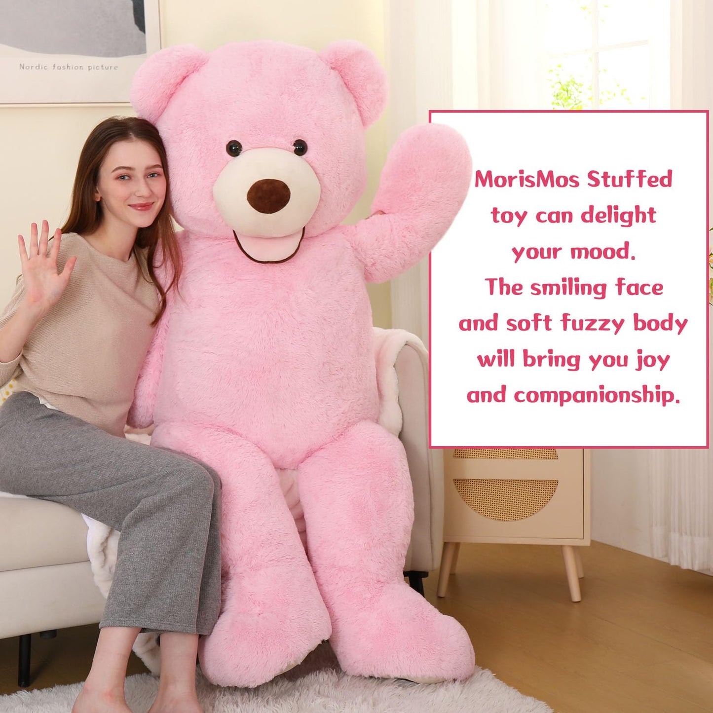 MorisMos Giant 5ft Pink Teddy Bear – Life-Size Plush Gift for Girlfriend, Wife, or Lover