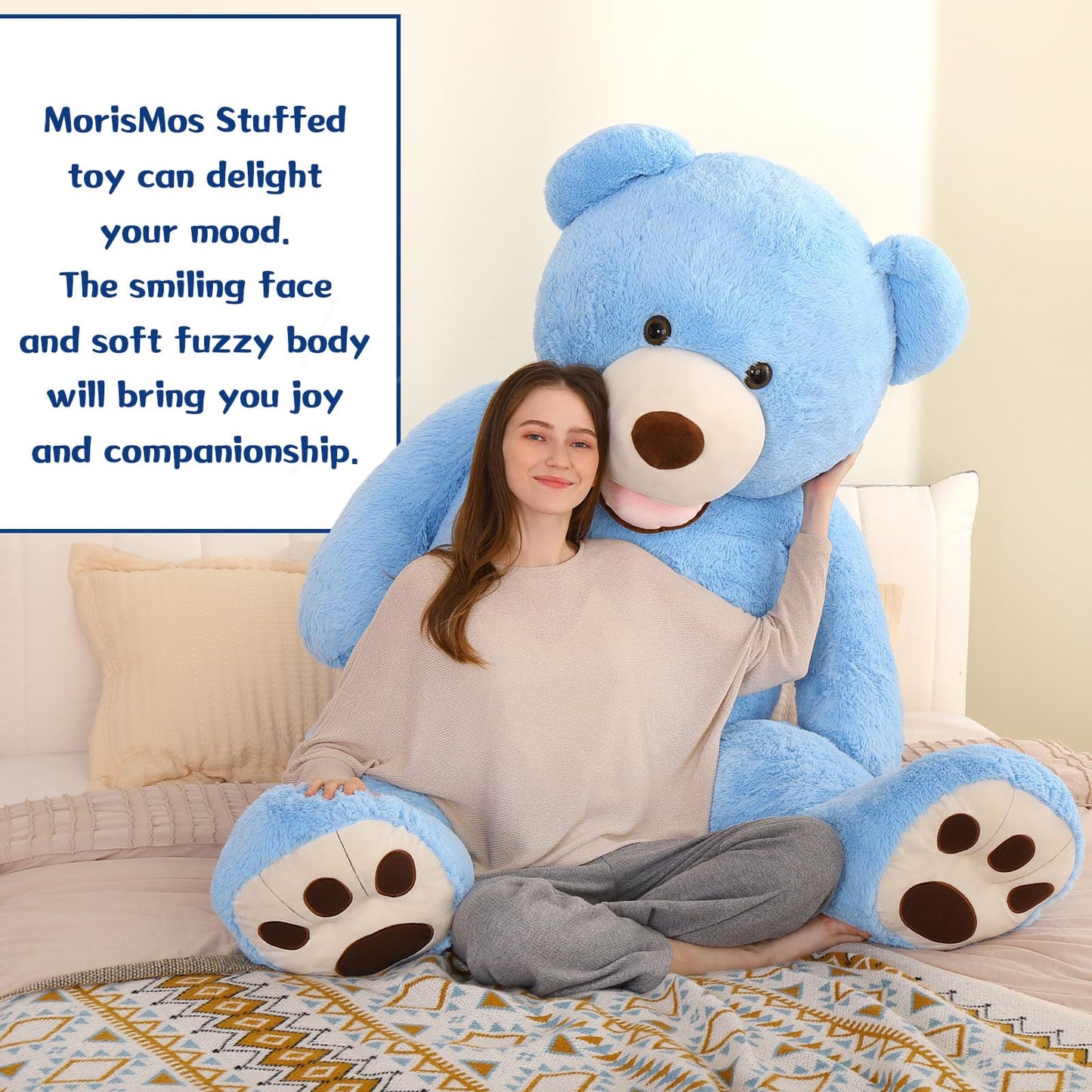MorisMos 6ft Giant Teddy Bear Plush – Life-Size Blue Bear Gift for Valentines, Anniversary & Birthday