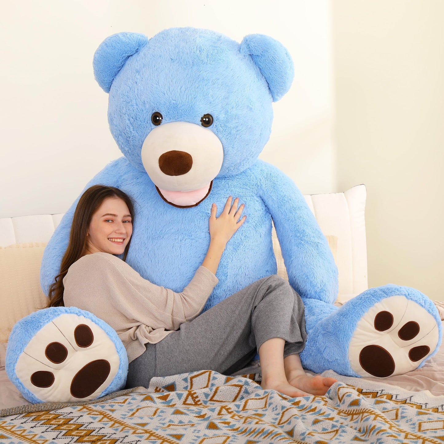 MorisMos 6ft Giant Teddy Bear Plush – Life-Size Blue Bear Gift for Valentines, Anniversary & Birthday