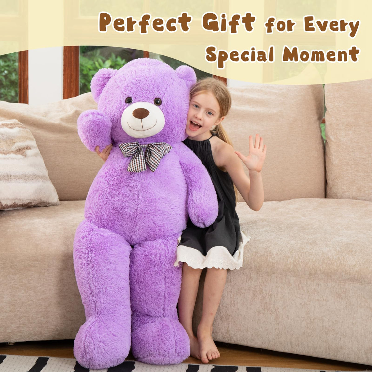 MorisMos Giant Teddy Bear 4 Feet – Violet Plush Gift for Any Occasion
