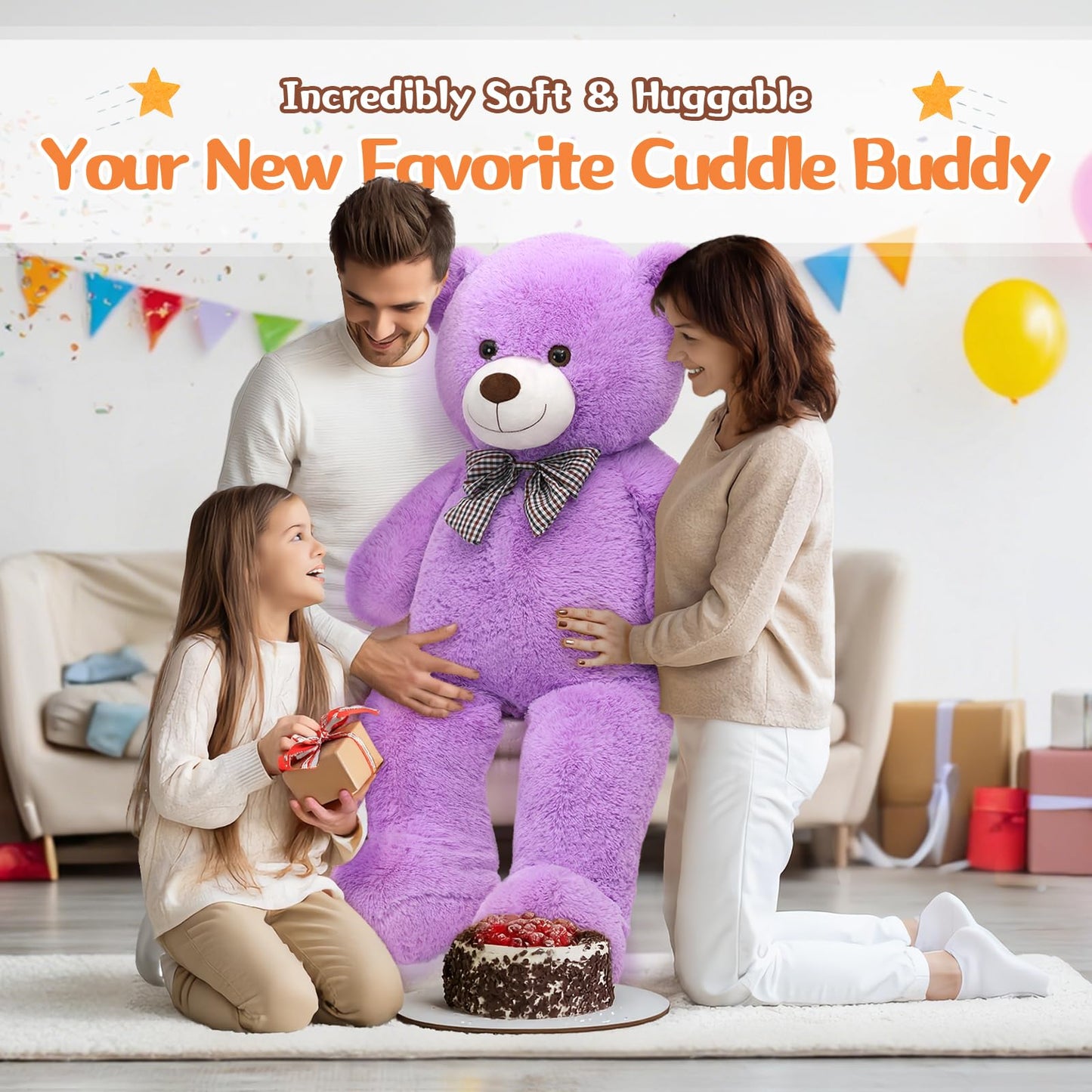 MorisMos Giant Teddy Bear 4 Feet – Violet Plush Gift for Any Occasion