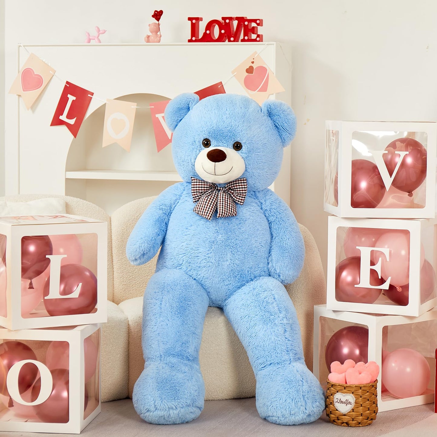 MorisMos Bow Tie Giant Teddy Bear 4 Feet – 47-Inch Blue Plush Gift