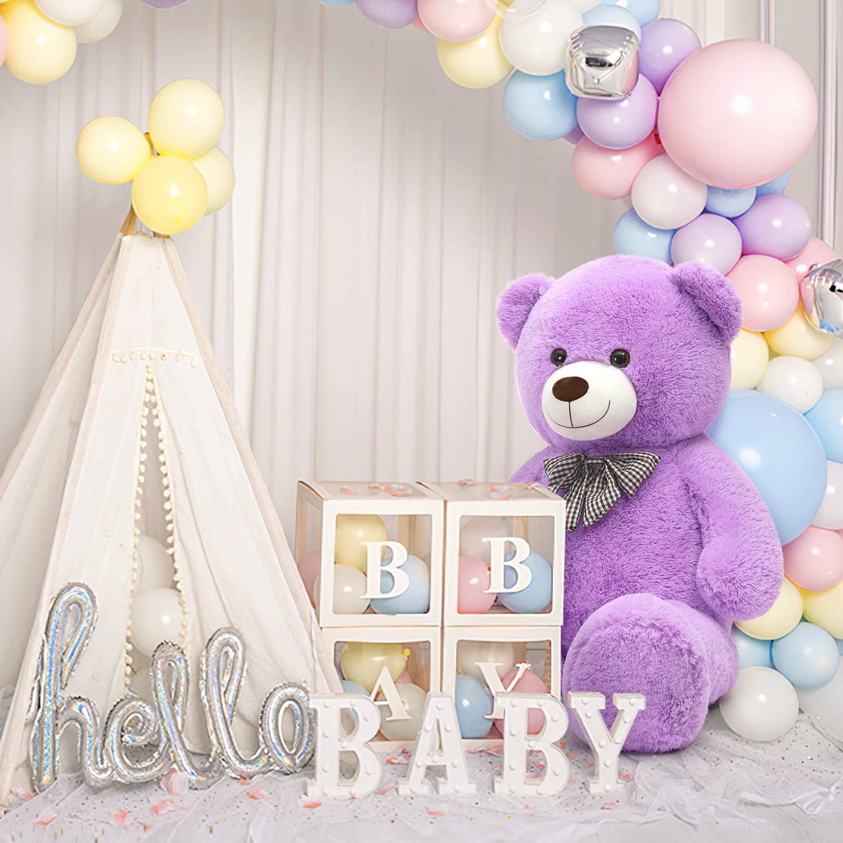 MorisMos Giant Teddy Bear 4 Feet – Violet Plush Gift for Any Occasion