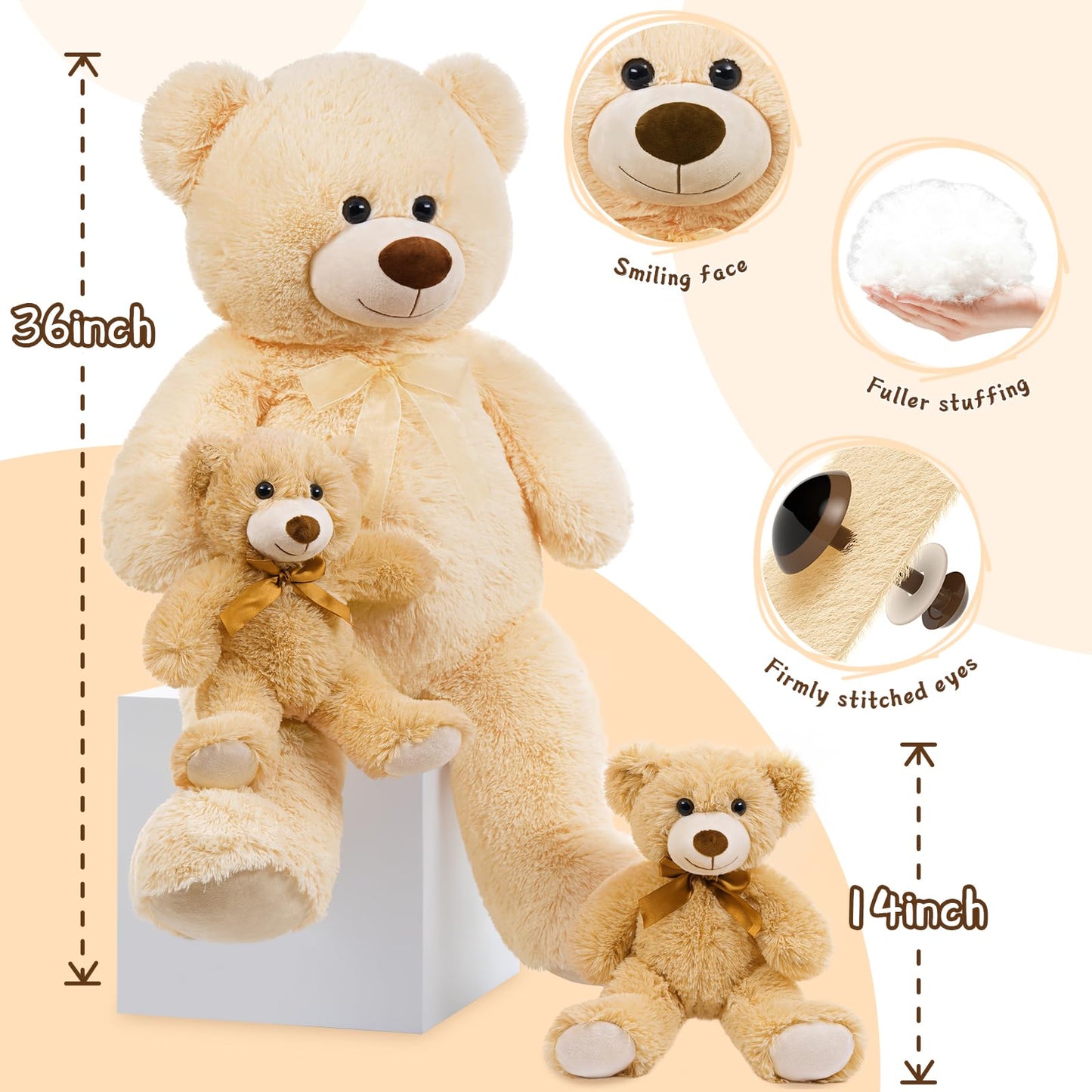 MorisMos Giant Teddy Bears with Babies - 36in Mommy Bear + 2 Baby Bears Plush