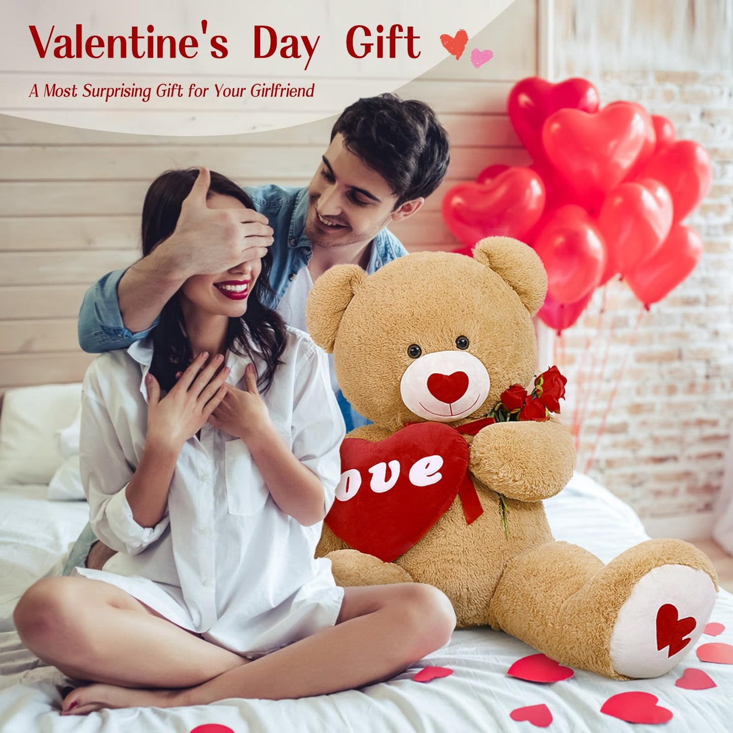 MorisMos Love Heart Giant Teddy Bear (51 in) – I Love You Plush Gift