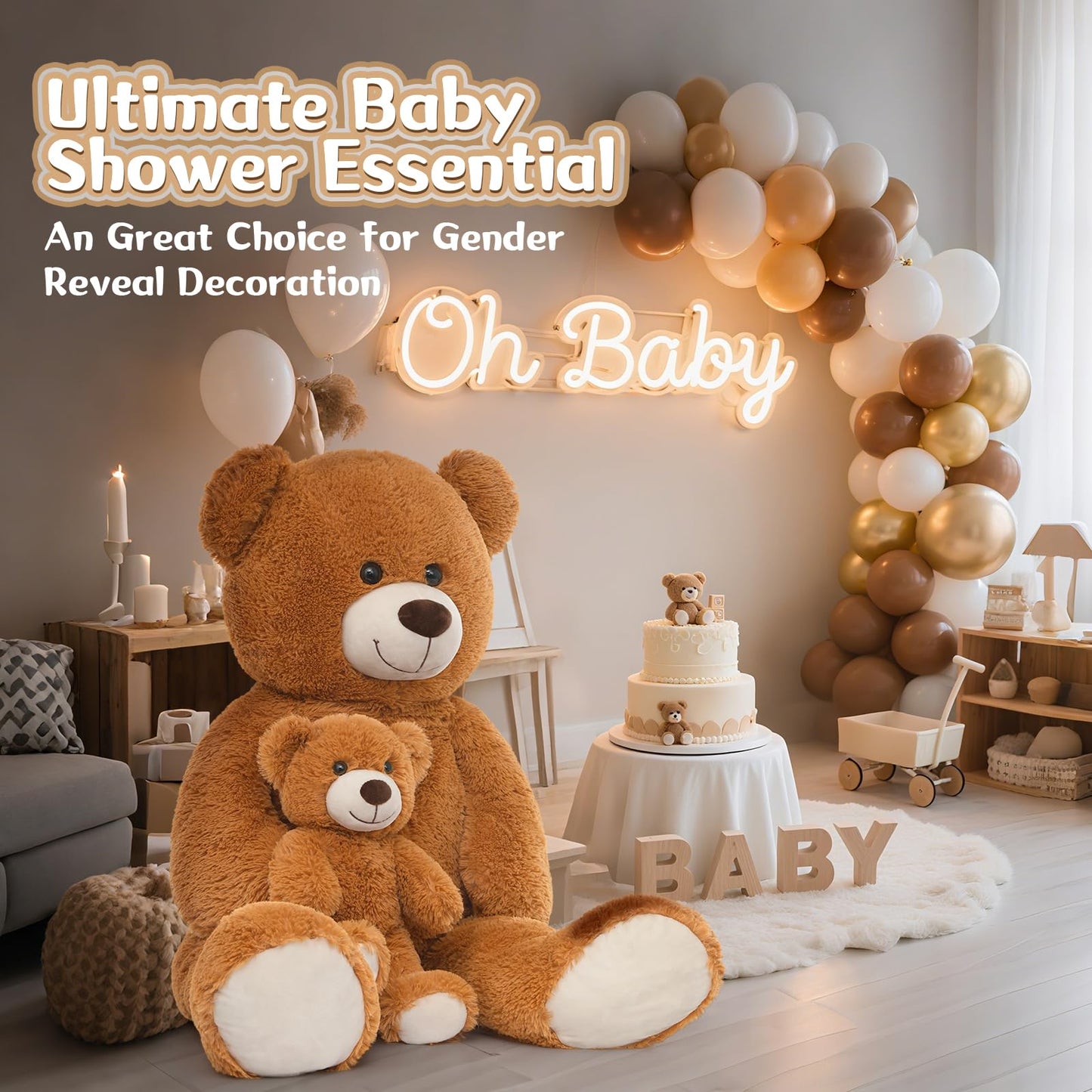 MorisMos Mom & Baby Giant Teddy Bear - 39in Plush for Baby Showers & Cozy Rooms