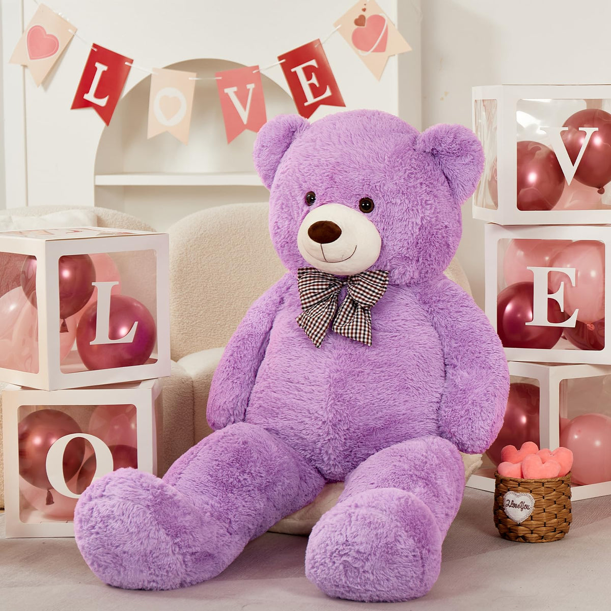 MorisMos Giant Teddy Bear 4 Feet – Violet Plush Gift for Any Occasion