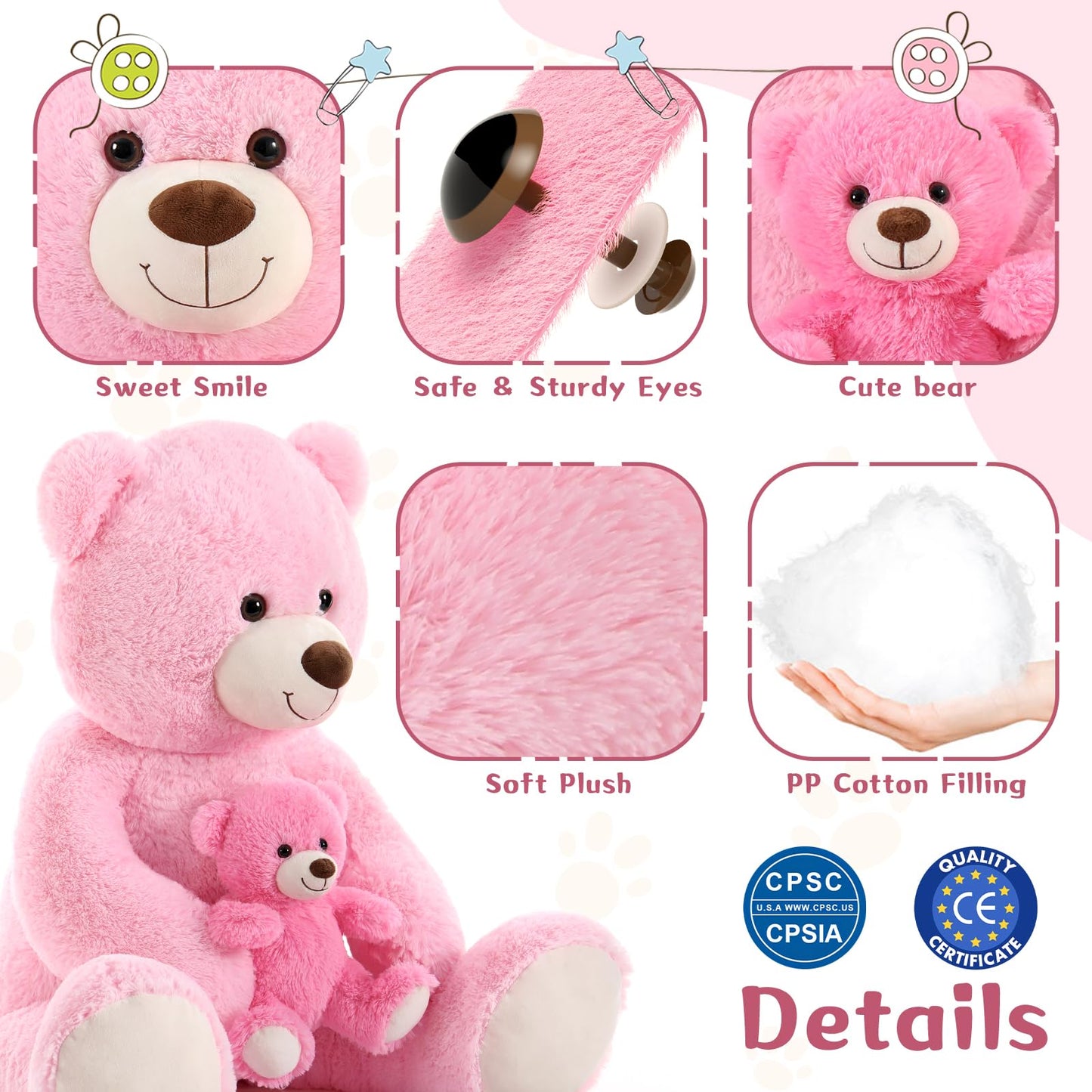 MorisMos Giant Teddy Bear Duo: 43-inch Mommy & Baby Plush — Soft Huggable Stuffed Bears for Kids Gift Decor