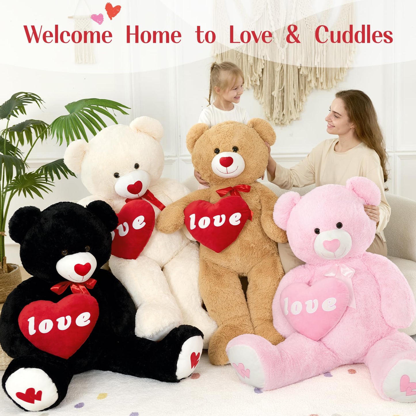 MorisMos Love Heart Giant Teddy Bear 51-Inch — I Love You Plush for Girlfriend and Lover