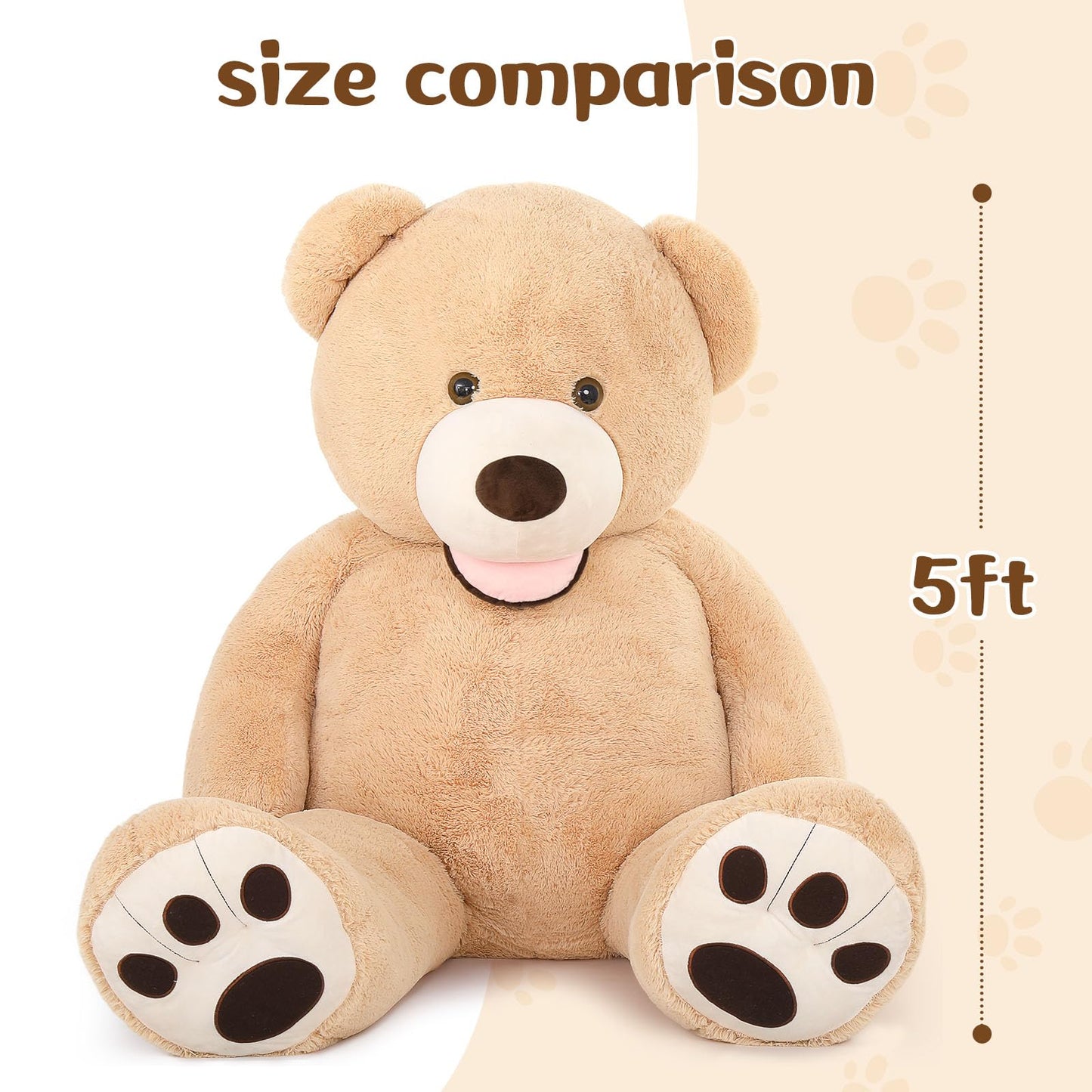MorisMos Giant Teddy Bear 5ft – Life-Size Brown Plush for Lovers | 5 Foot Gift