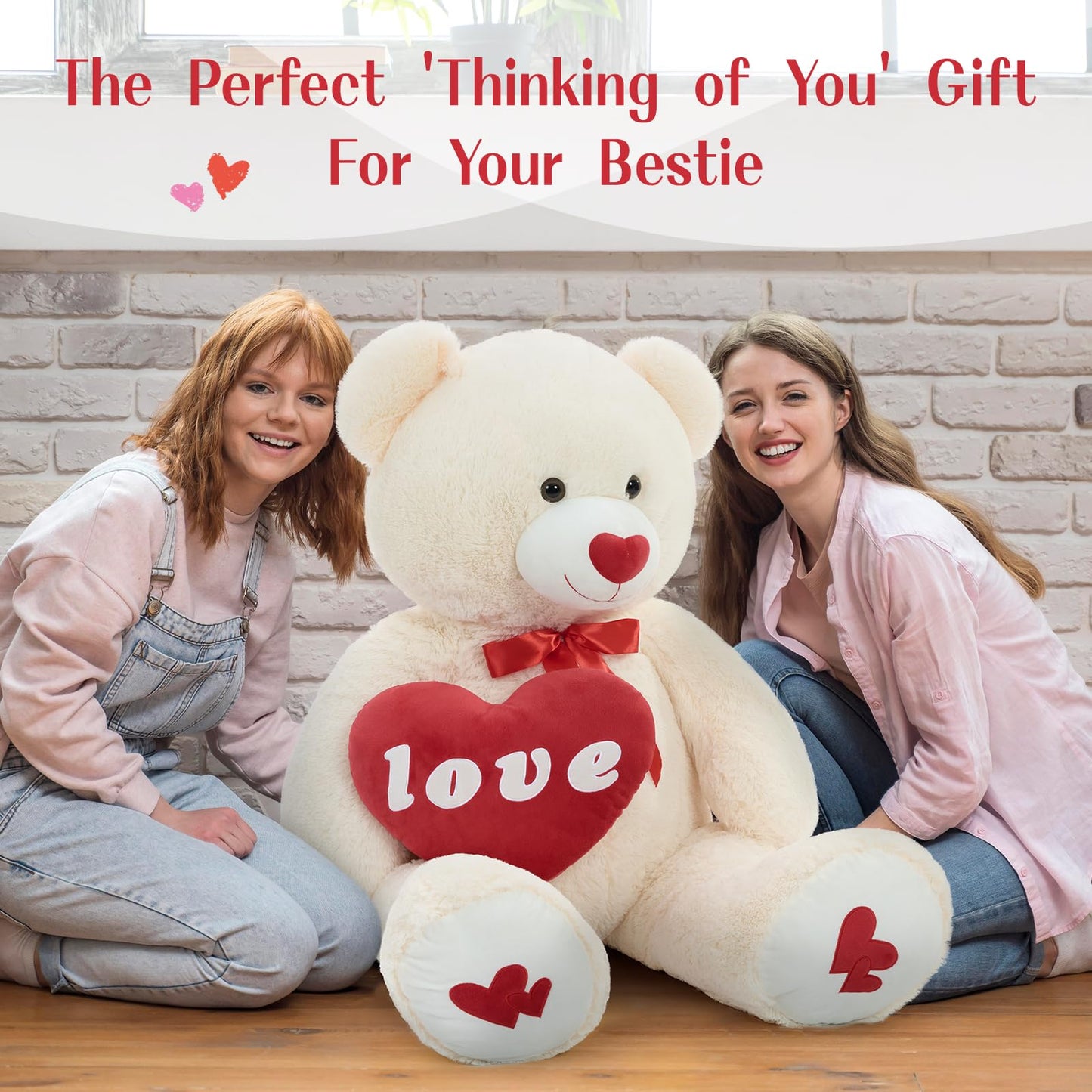 MorisMos Love Heart Giant Teddy Bear 51-Inch — I Love You Plush for Girlfriend and Lover