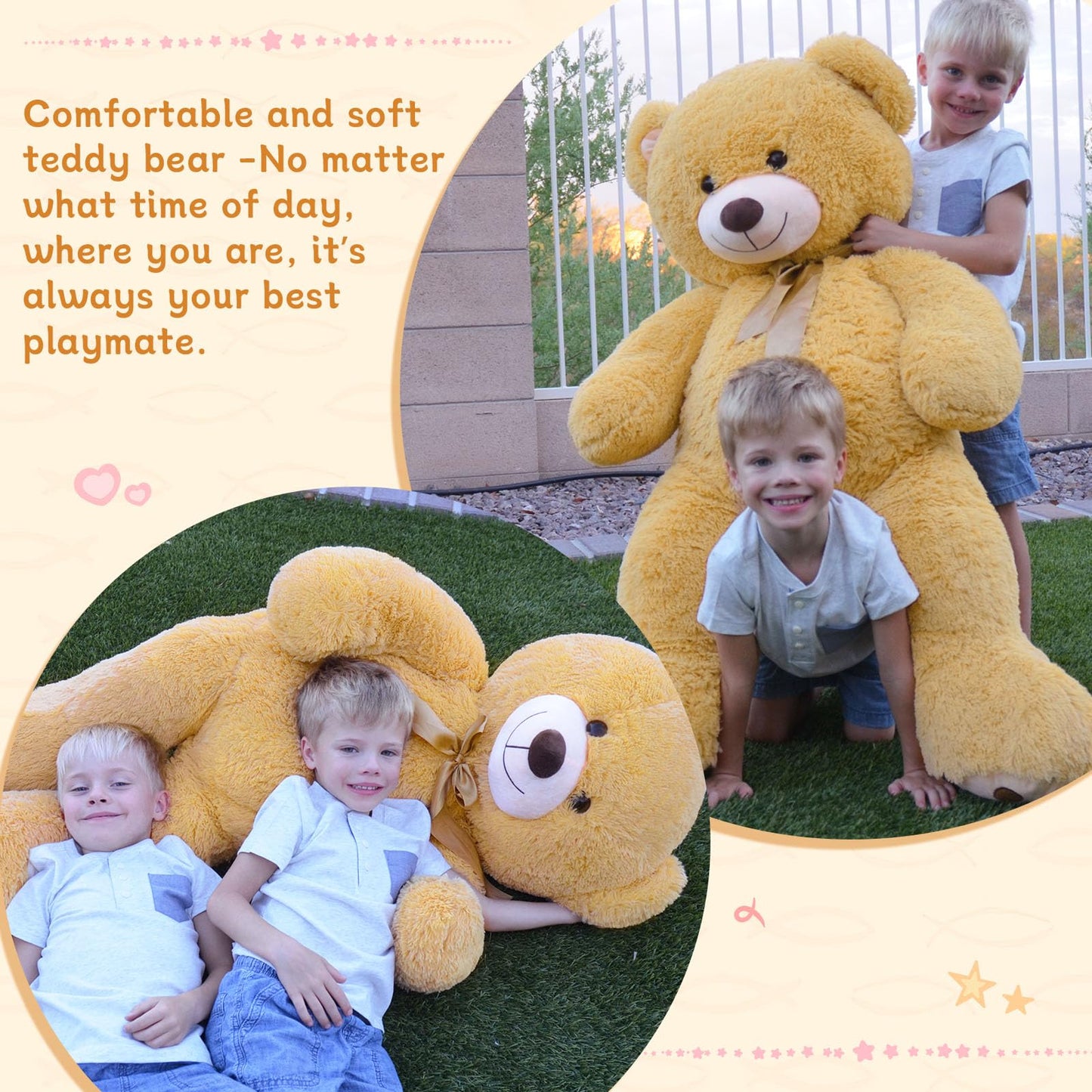MorisMos 47-Inch Giant Teddy Bear Plush – Large Light Brown Stuffed Bear