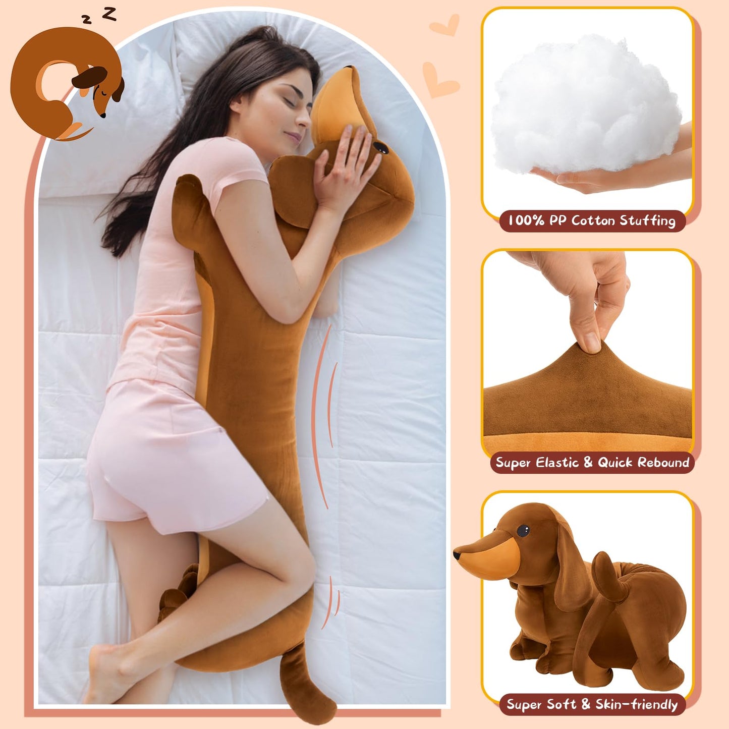 MorisMos Giant Dachshund Plush 4ft – Realistic Weiner Dog Body Pillow