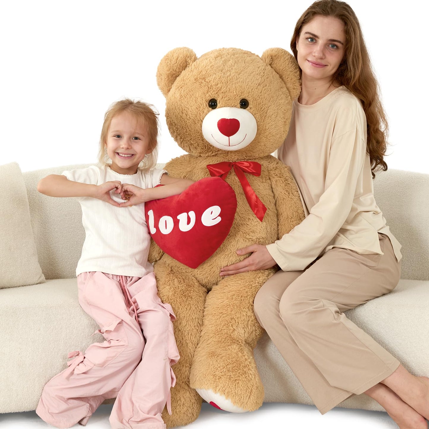 MorisMos Love Heart Giant Teddy Bear – 4 ft I Love You Plush, Brown