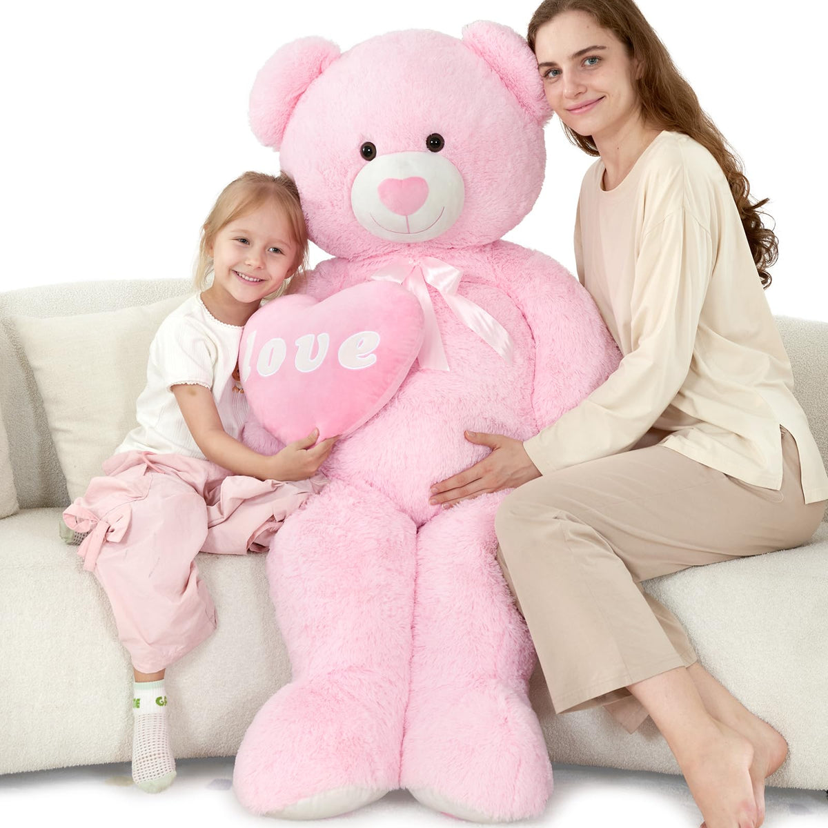 MorisMos Love Heart Giant Teddy Bear - 51-Inch Pink Plush Gift for Girlfriend