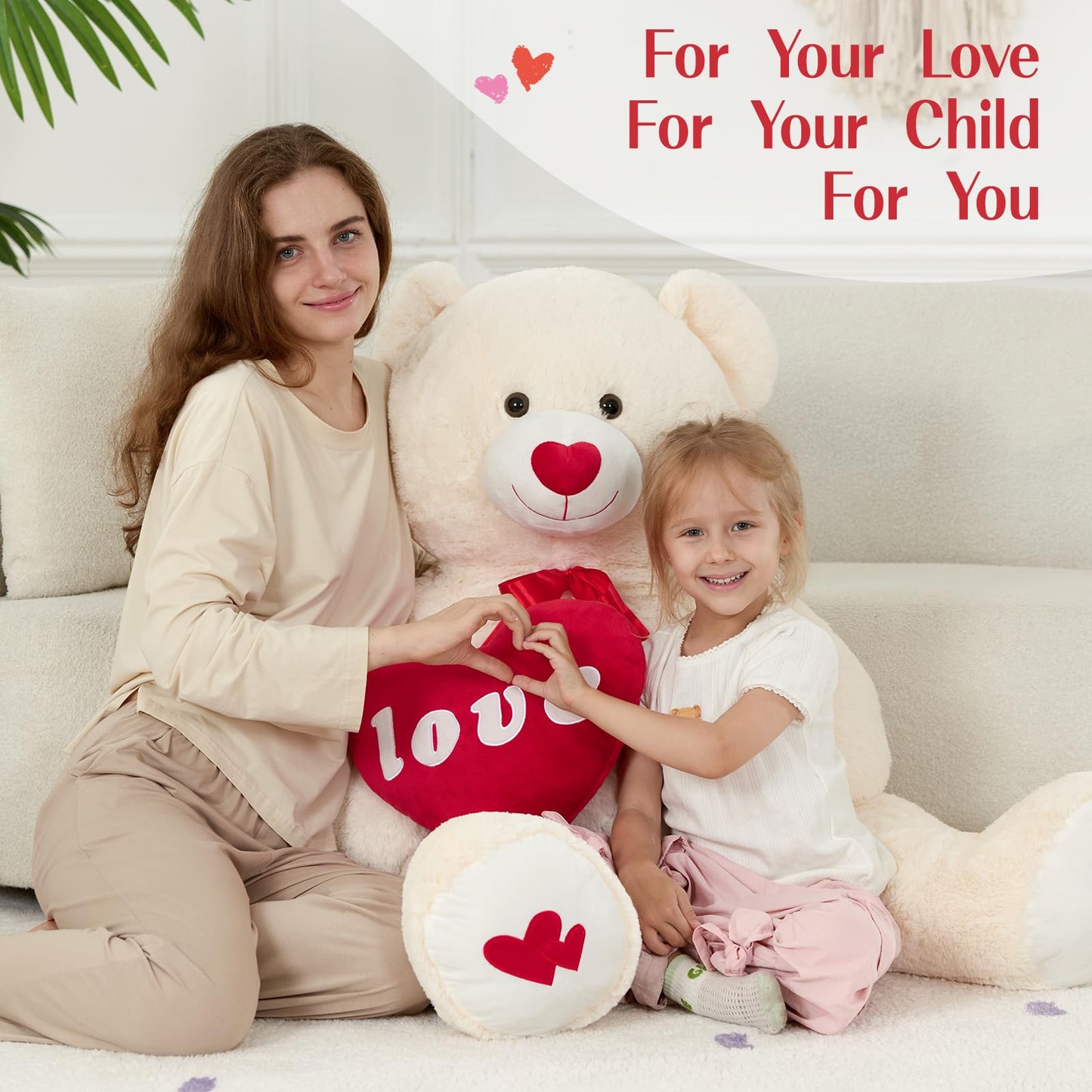 MorisMos Love Heart Giant Teddy Bear 51-Inch — I Love You Plush for Girlfriend and Lover