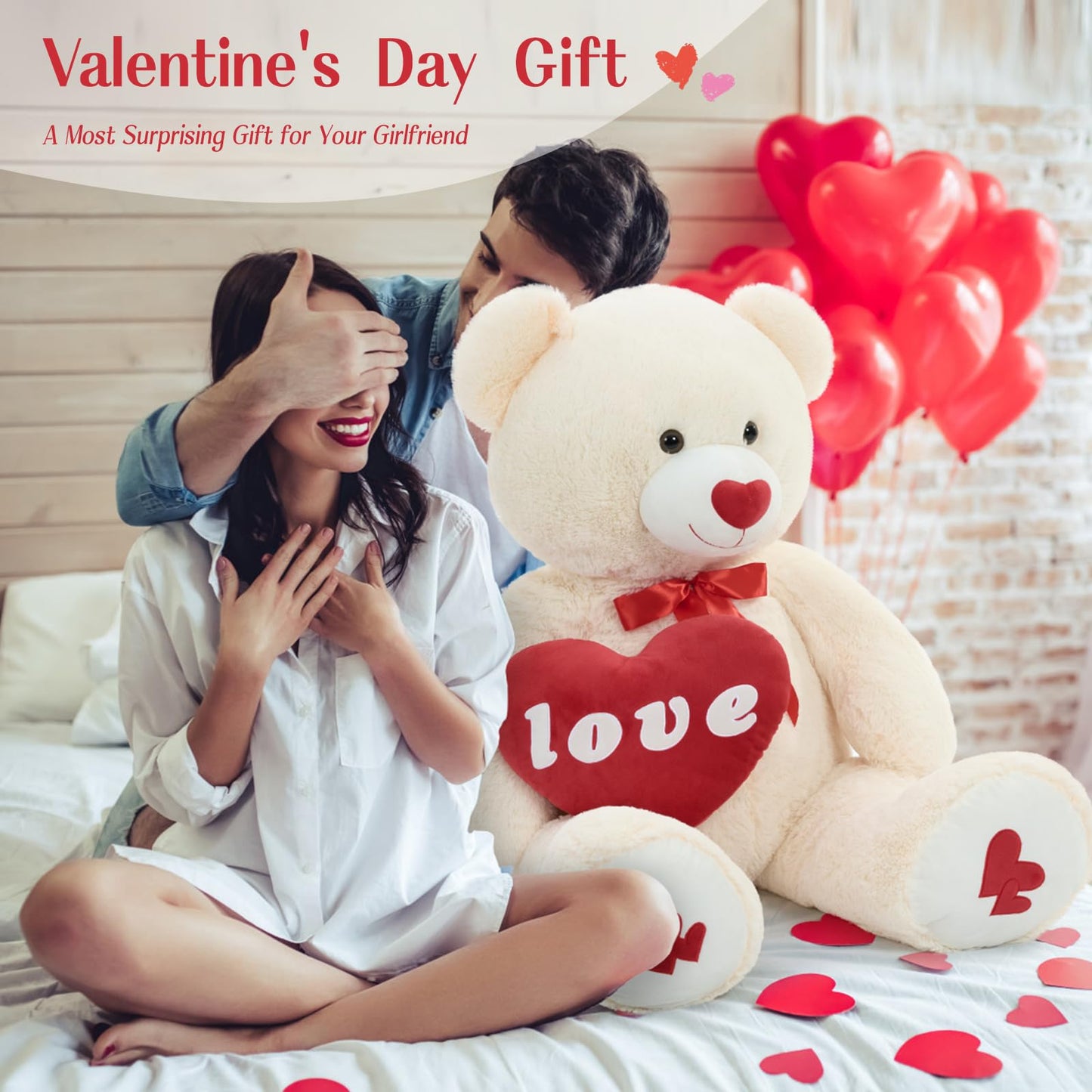 MorisMos Love Heart Giant Teddy Bear 51-Inch — I Love You Plush for Girlfriend and Lover