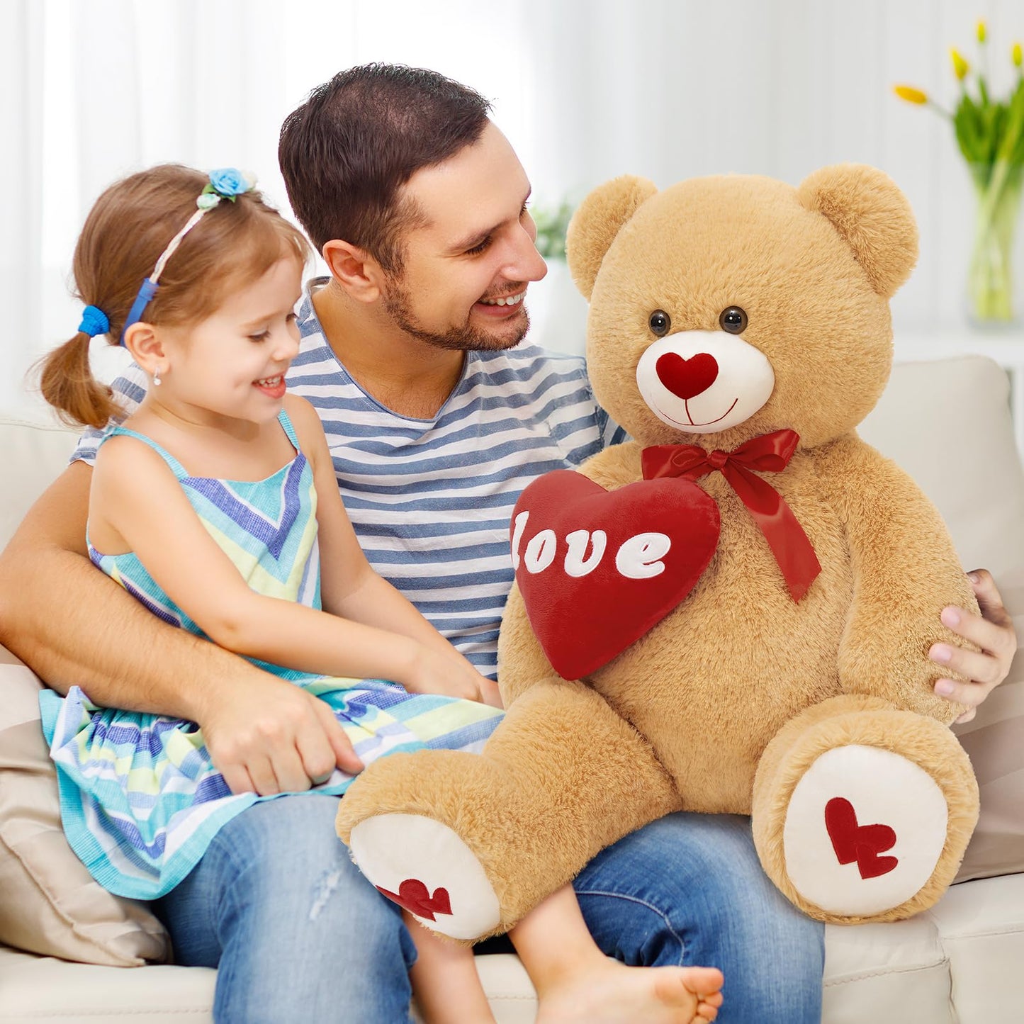 MorisMos Love Heart Red Giant Teddy Bear – 35.5-Inch Plush Gift