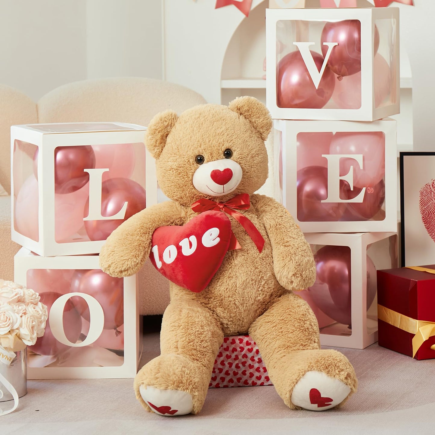 MorisMos Love Heart Red Giant Teddy Bear – 35.5-Inch Plush Gift
