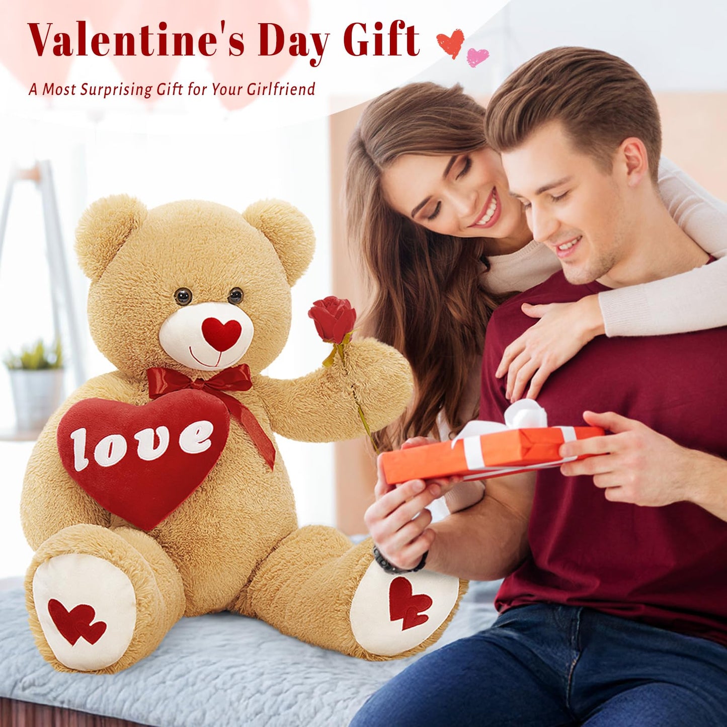 MorisMos Love Heart Red Giant Teddy Bear – 35.5-Inch Plush Gift