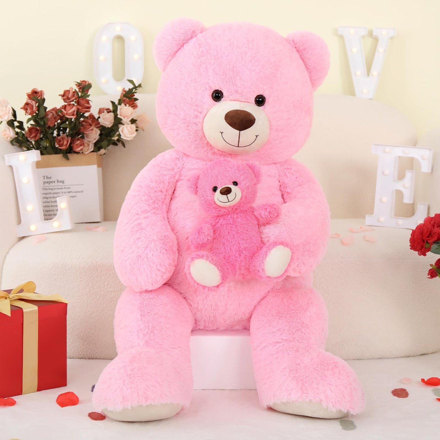 MorisMos Giant Teddy Bear Duo: 43-inch Mommy & Baby Plush — Soft Huggable Stuffed Bears for Kids Gift Decor