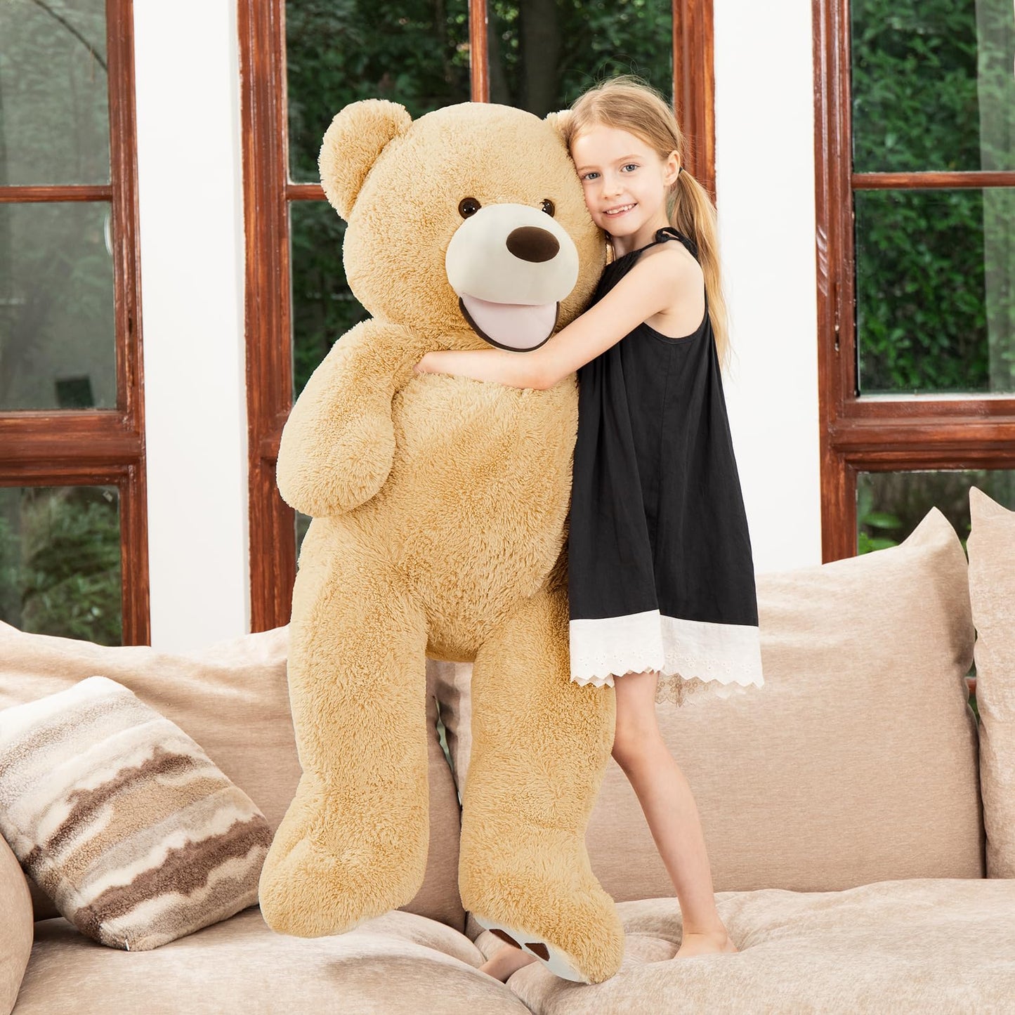 MorisMos Smiling Giant Teddy Bear – 4 ft Tall, Ultra-Soft Brown Plush