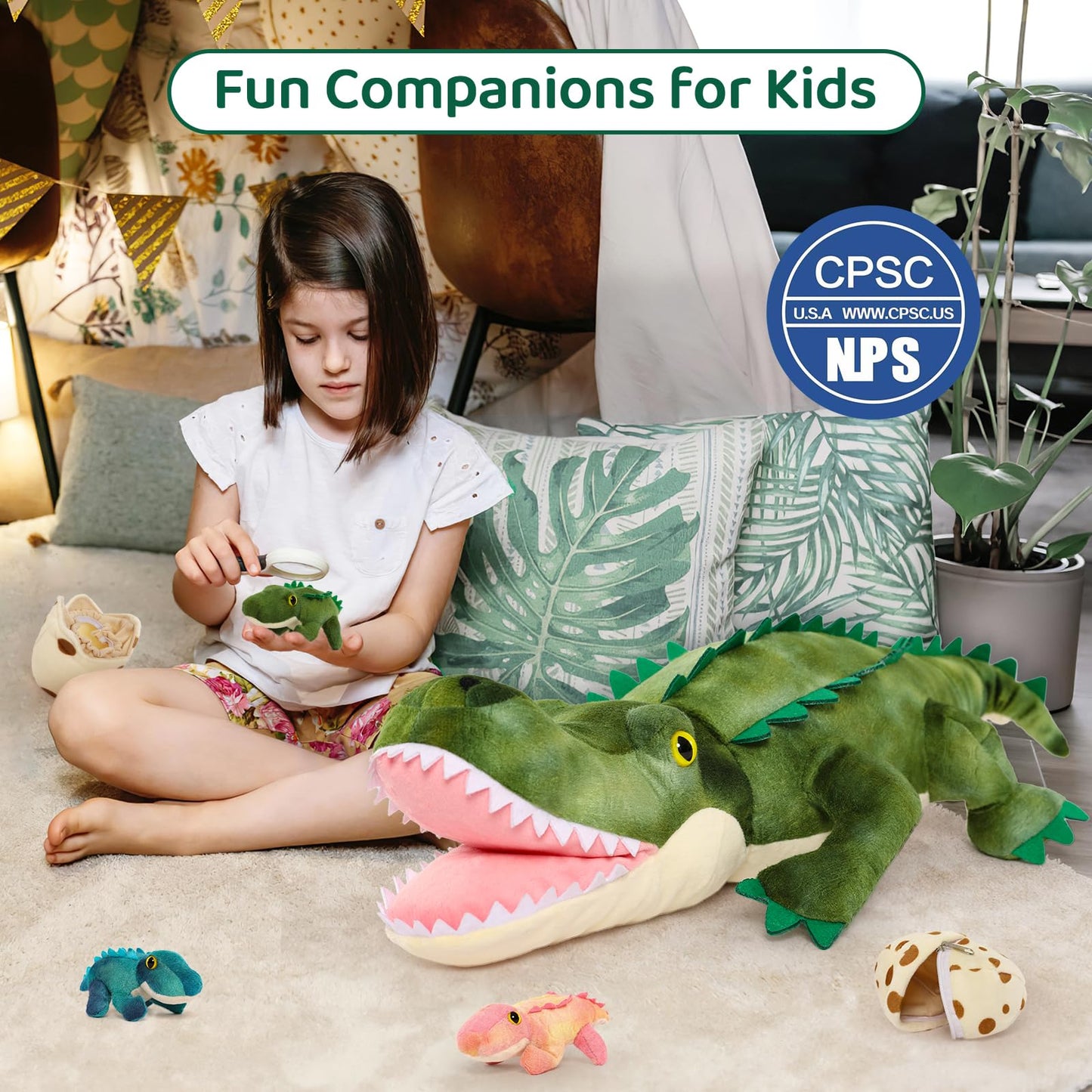 MorisMos Plush Alligator with Babies – 23.6'' Mommy Alligator + 3 Baby Crocodiles & 3 Plush Eggs