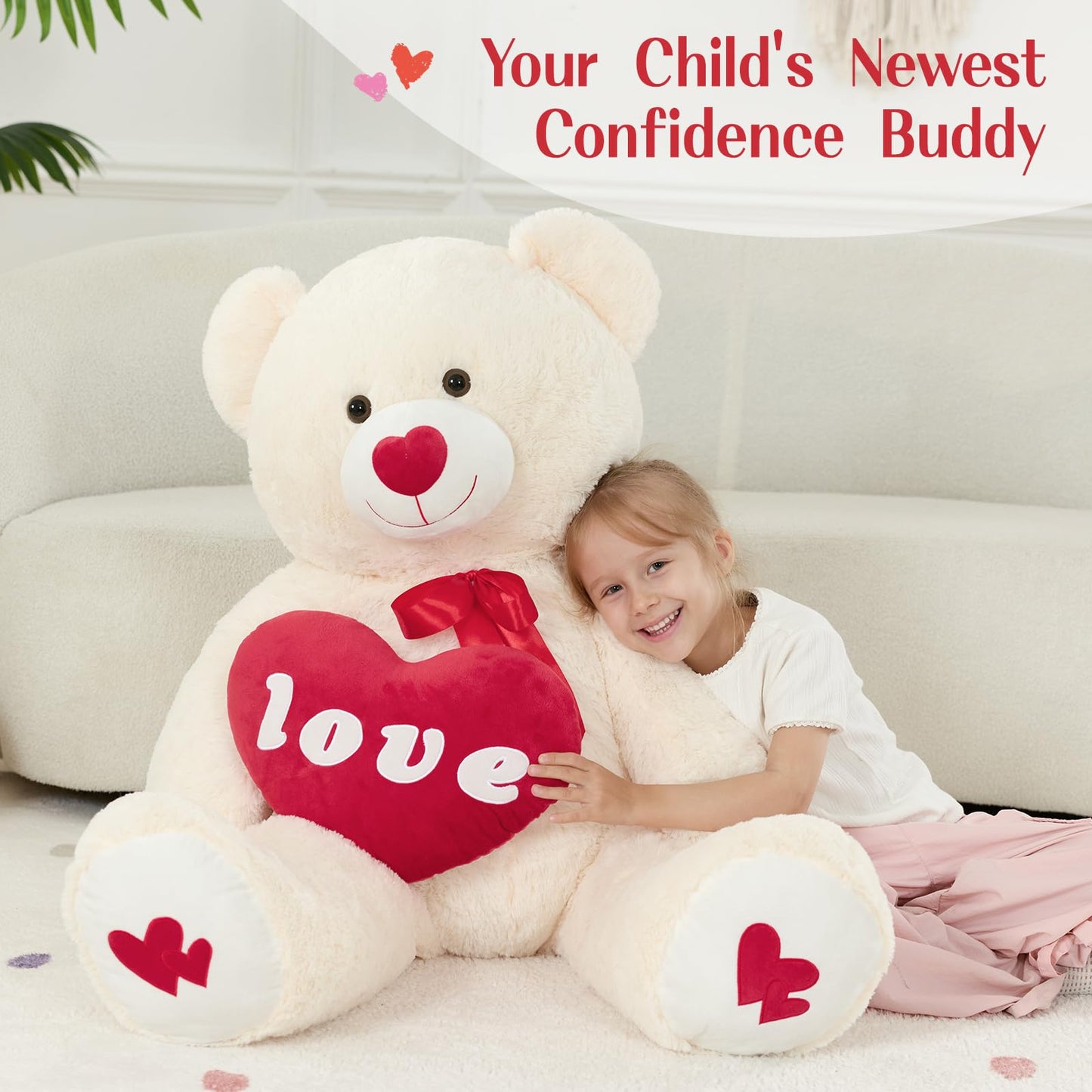 MorisMos Love Heart Giant Teddy Bear 51-Inch — I Love You Plush for Girlfriend and Lover